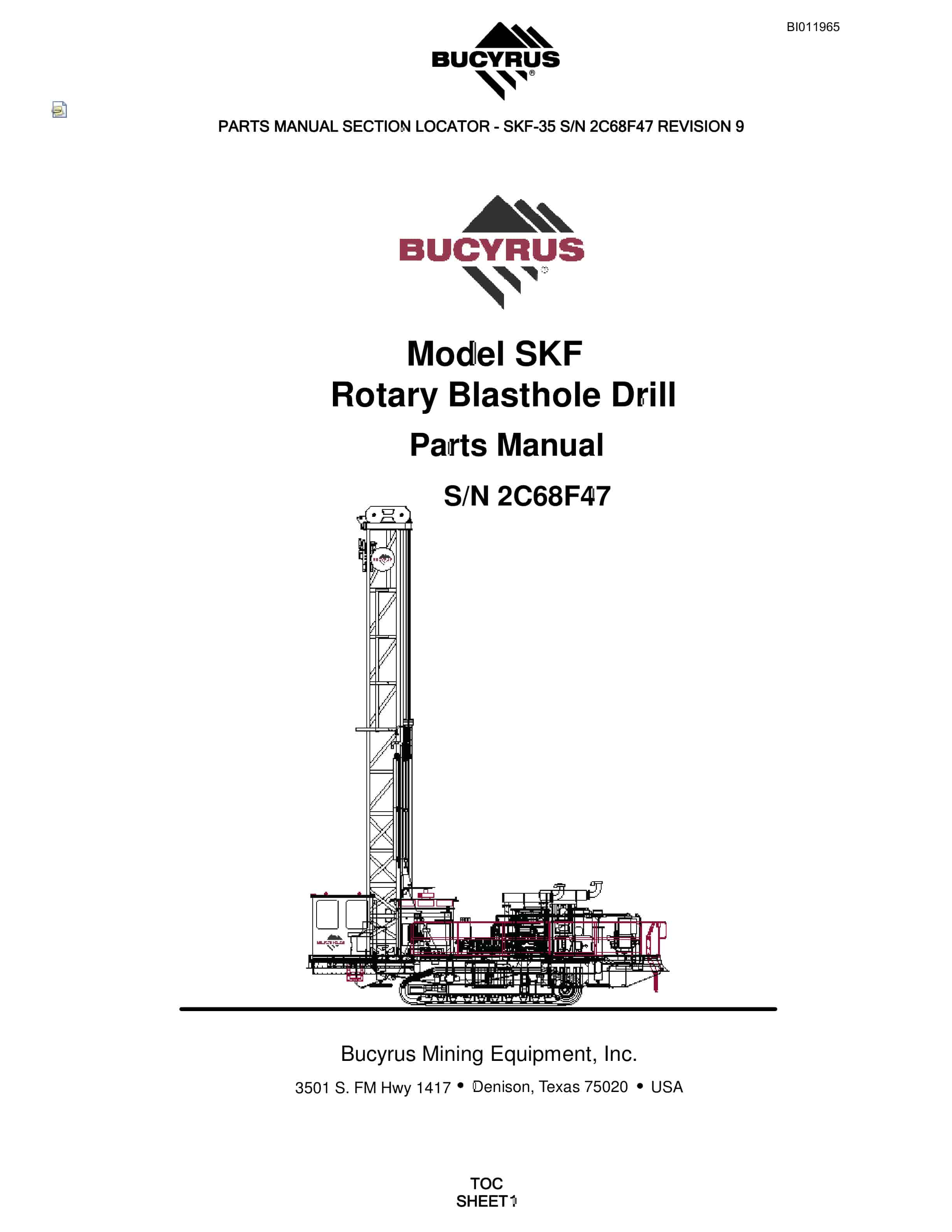 Bucyrus SKF Rotary Blasthole Drill Parts Manual BI011965