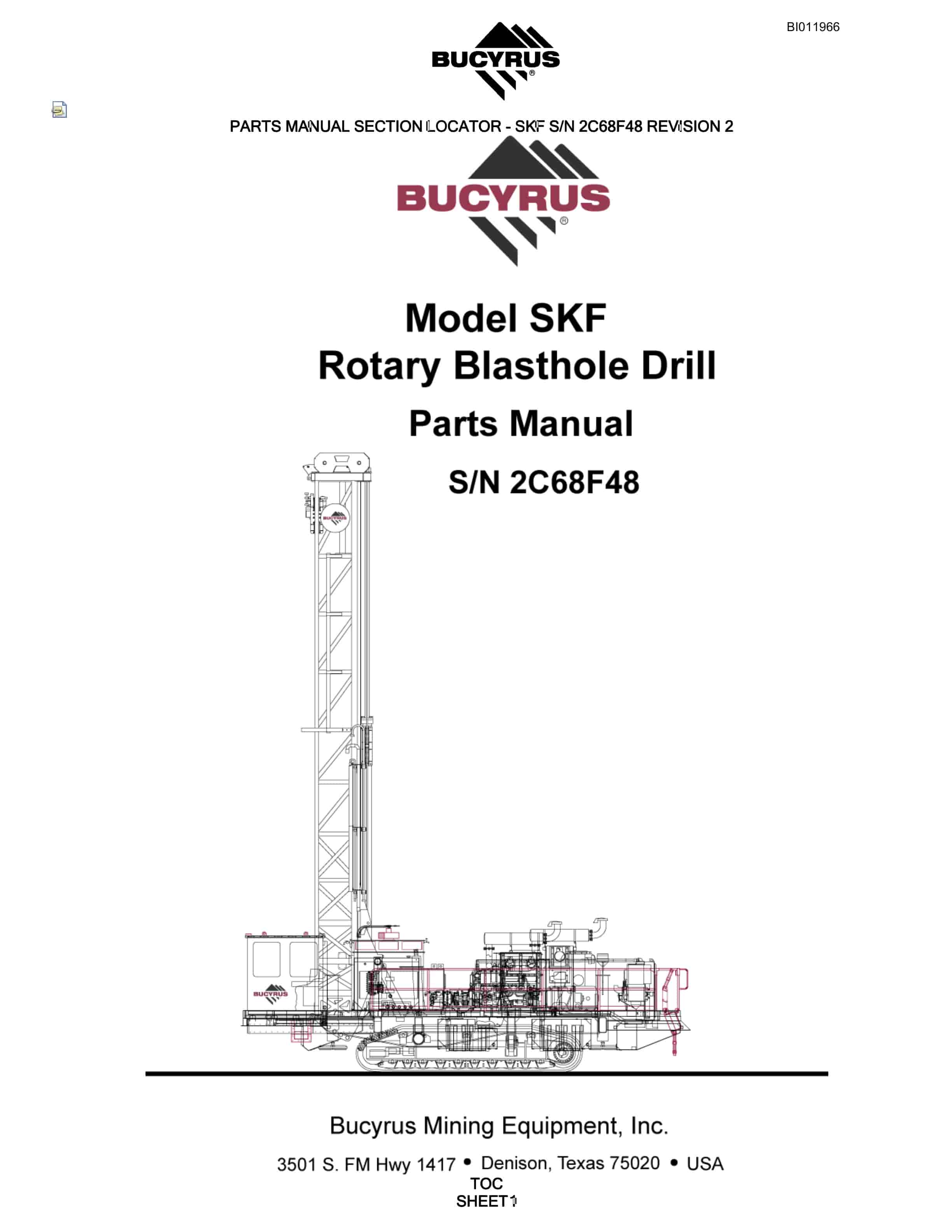 Bucyrus SKF Rotary Blasthole Drill Parts Manual BI011966