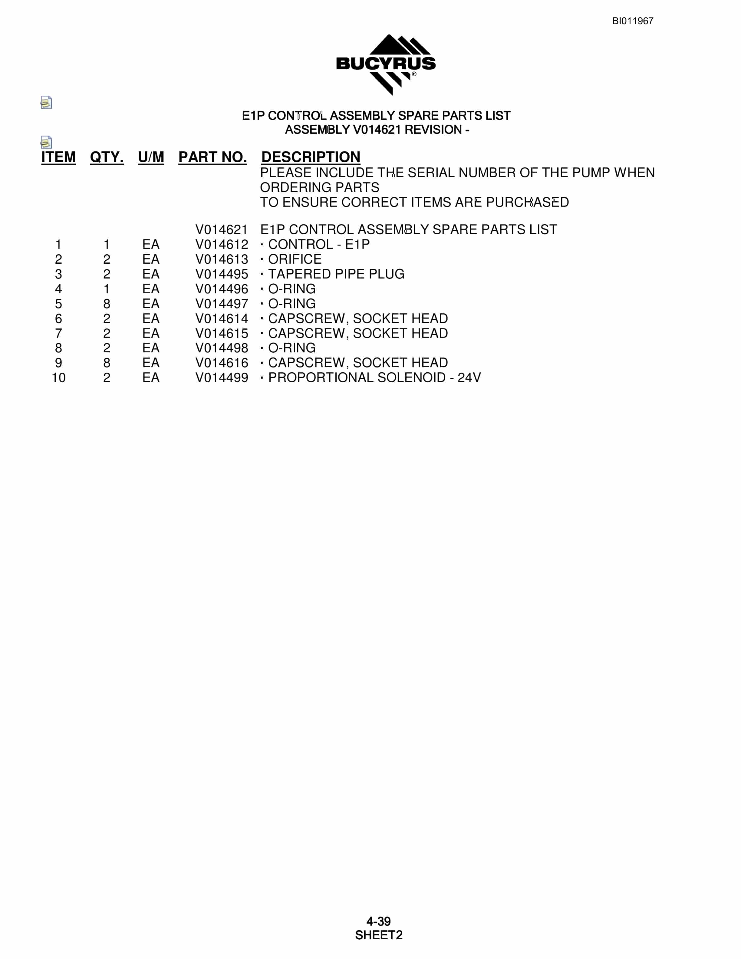 Bucyrus SKF Rotary Blasthole Drill Parts Manual BI011967-2