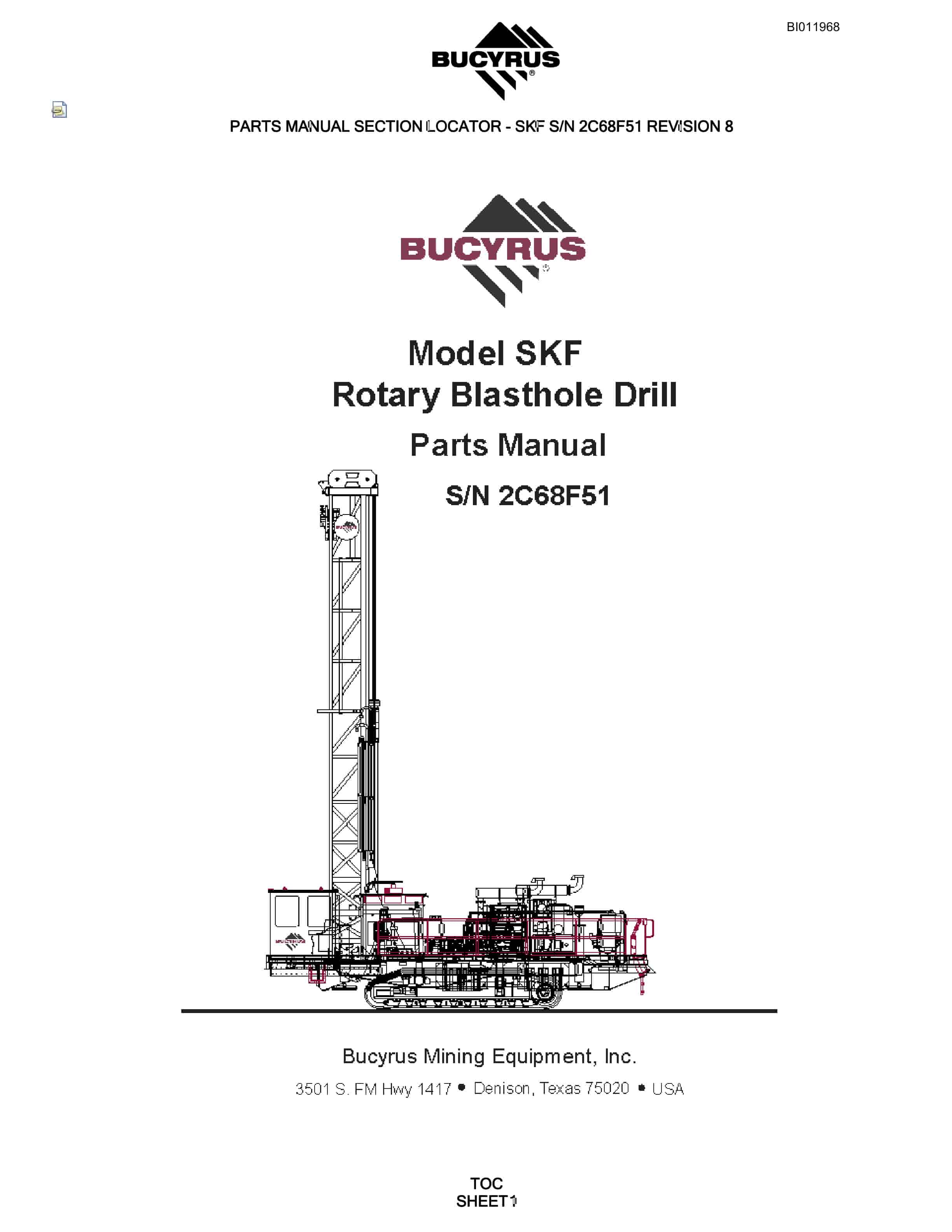 Bucyrus SKF Rotary Blasthole Drill Parts Manual BI011968