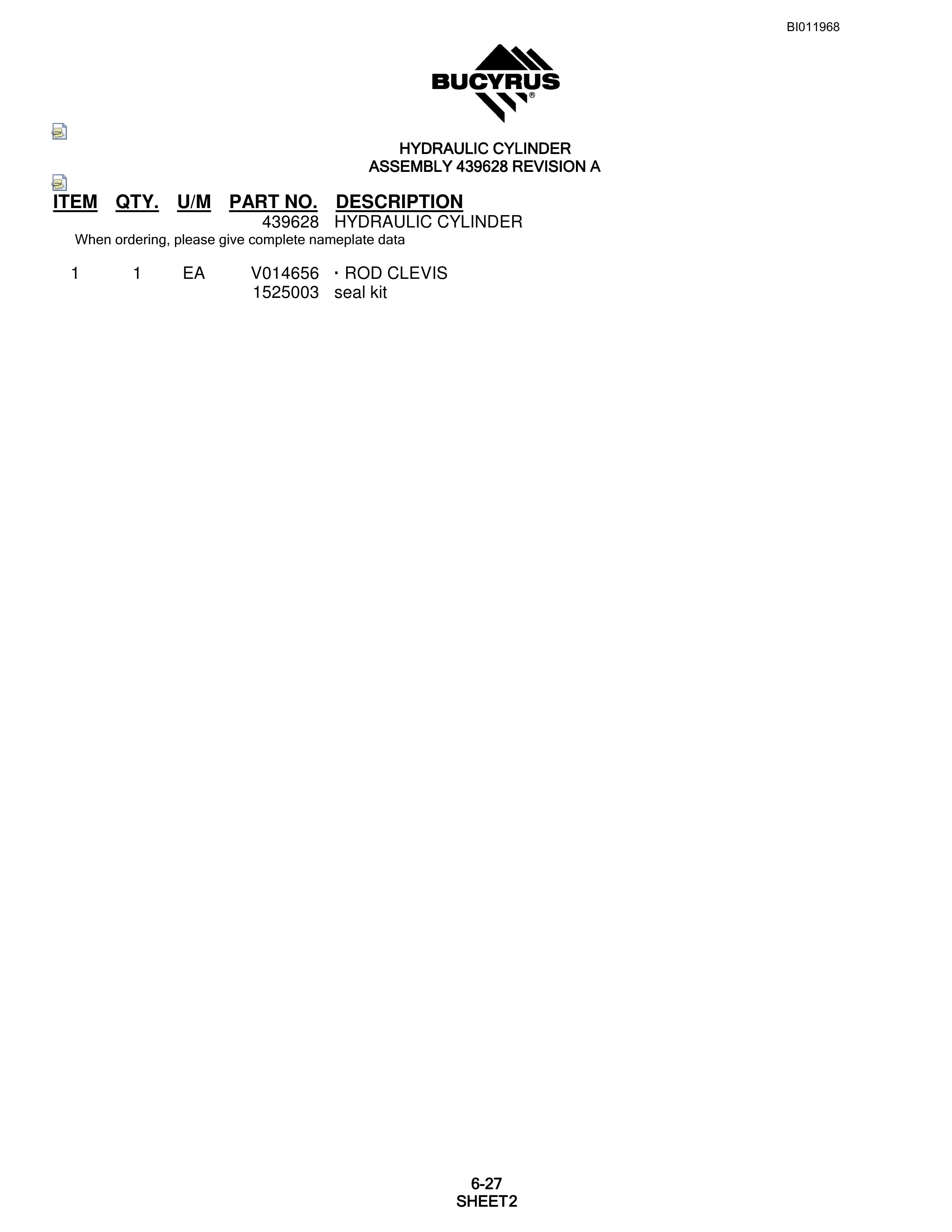 Bucyrus SKF Rotary Blasthole Drill Parts Manual BI011968-3