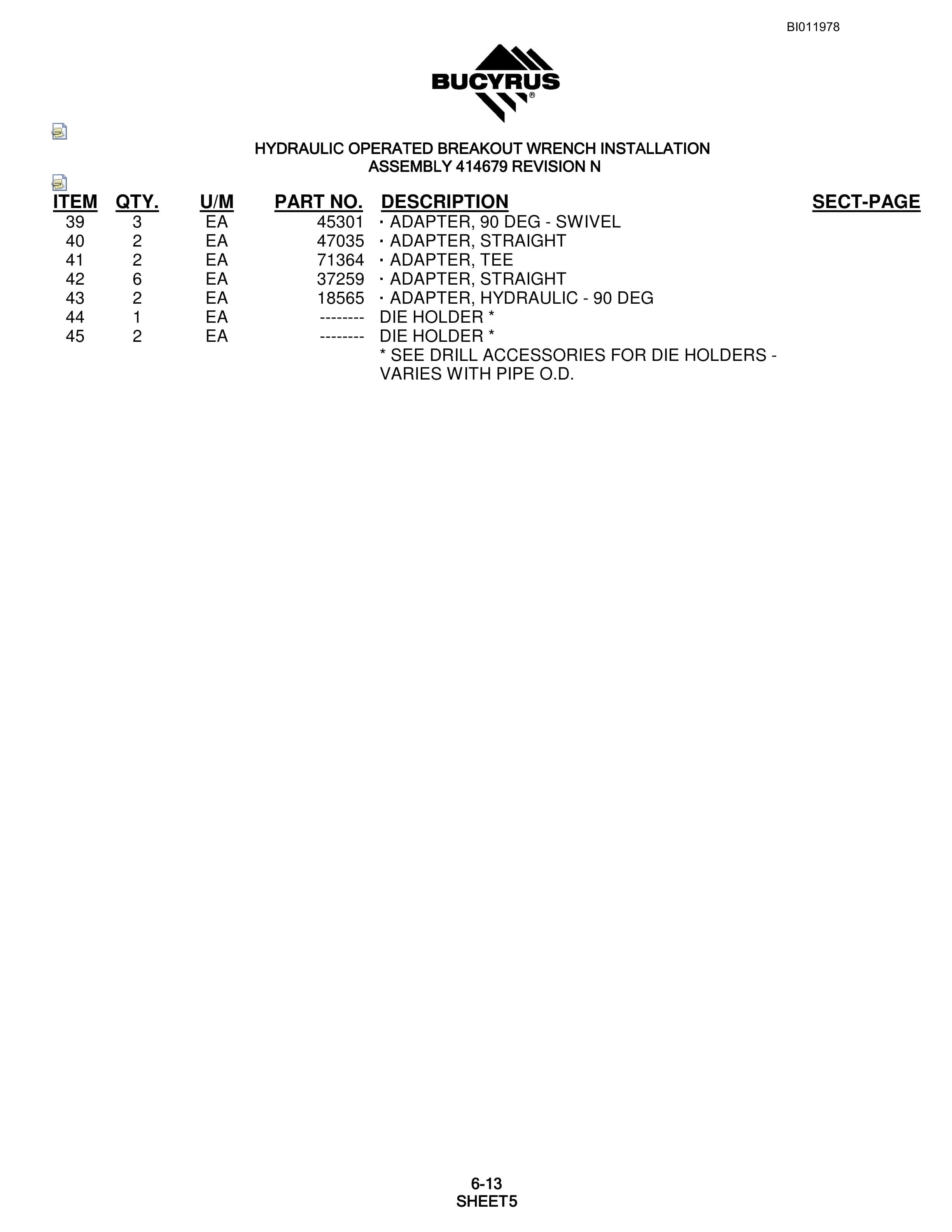 Bucyrus SKF Rotary Blasthole Drill Parts Manual BI011978-3