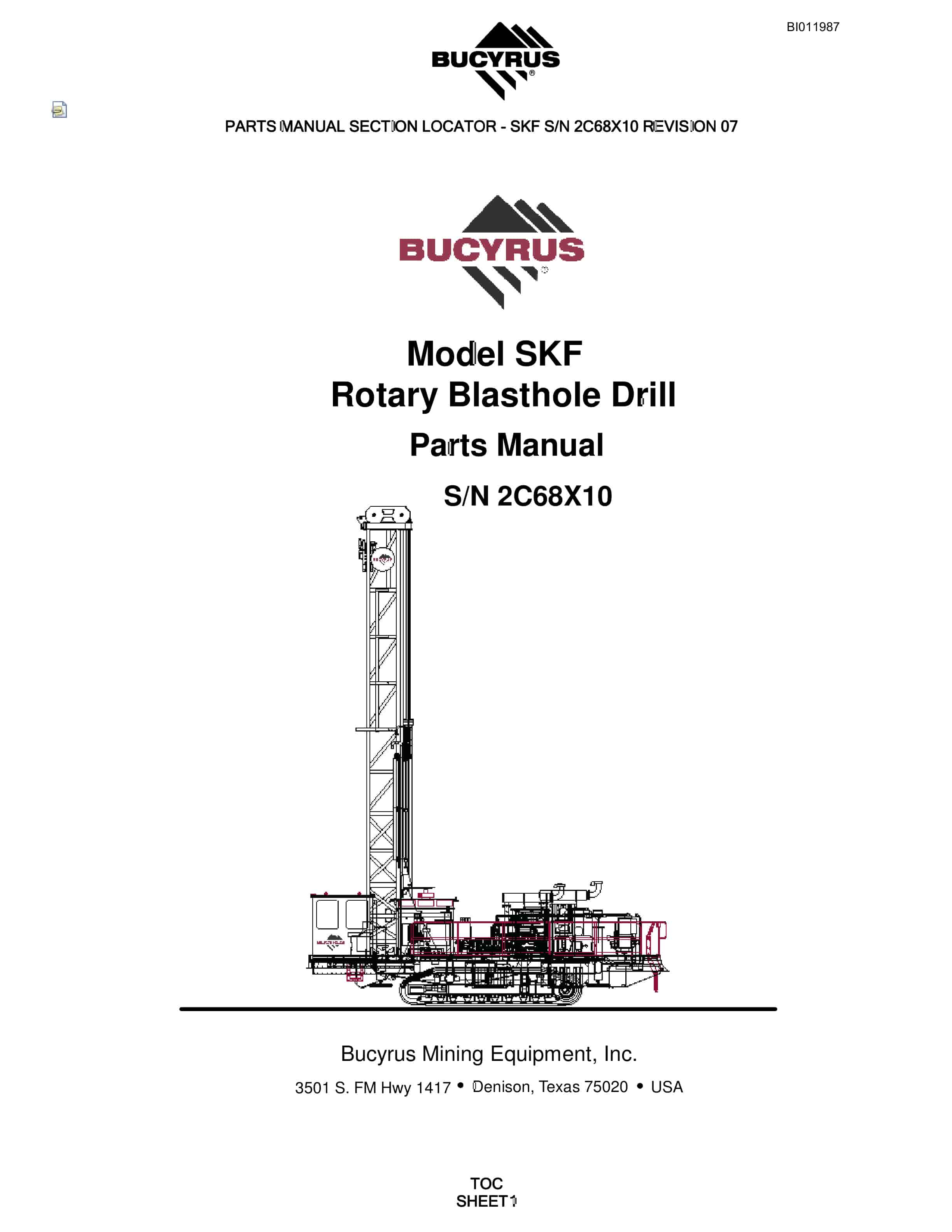 Bucyrus SKF Rotary Blasthole Drill Parts Manual BI011987