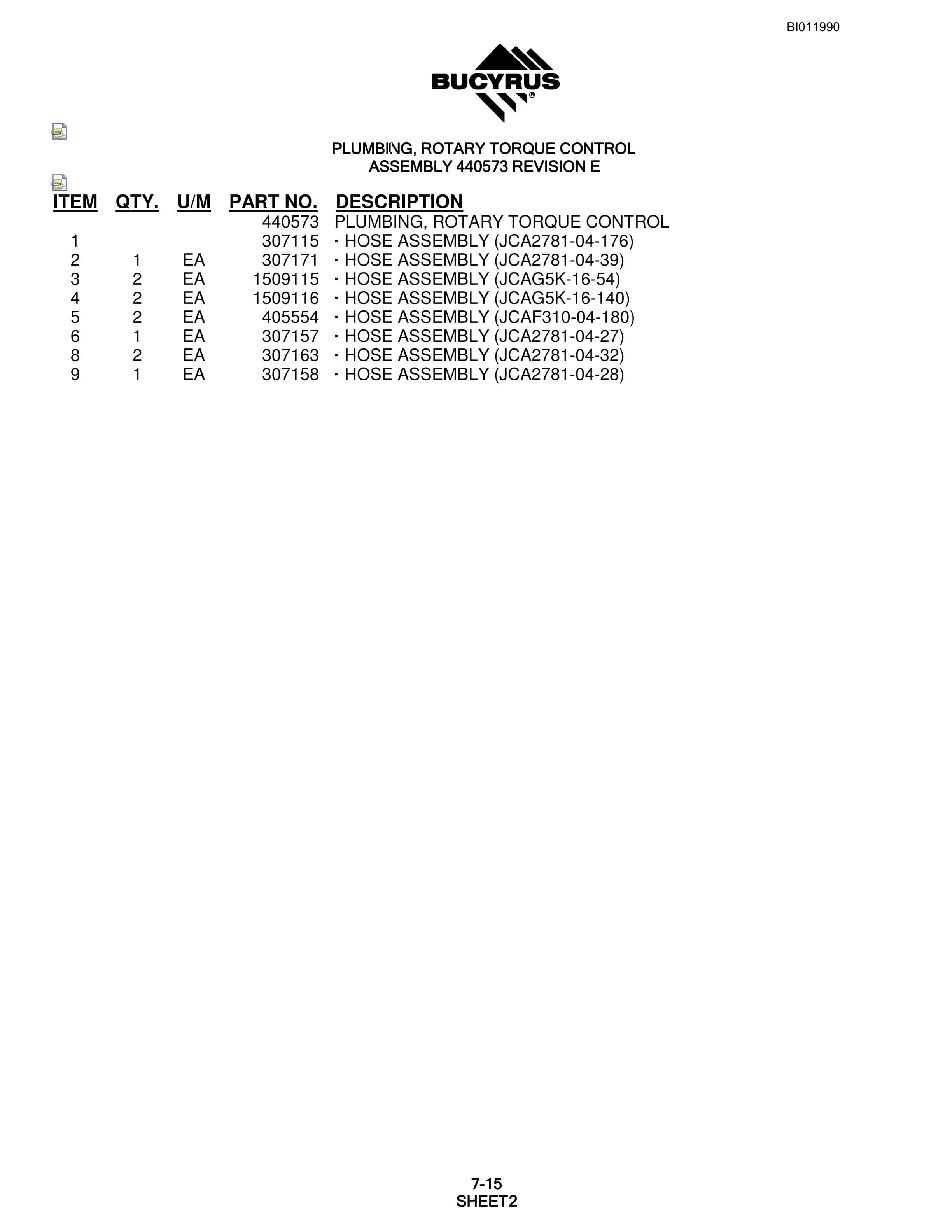 Bucyrus SKF Rotary Blasthole Drill Parts Manual BI011990-5