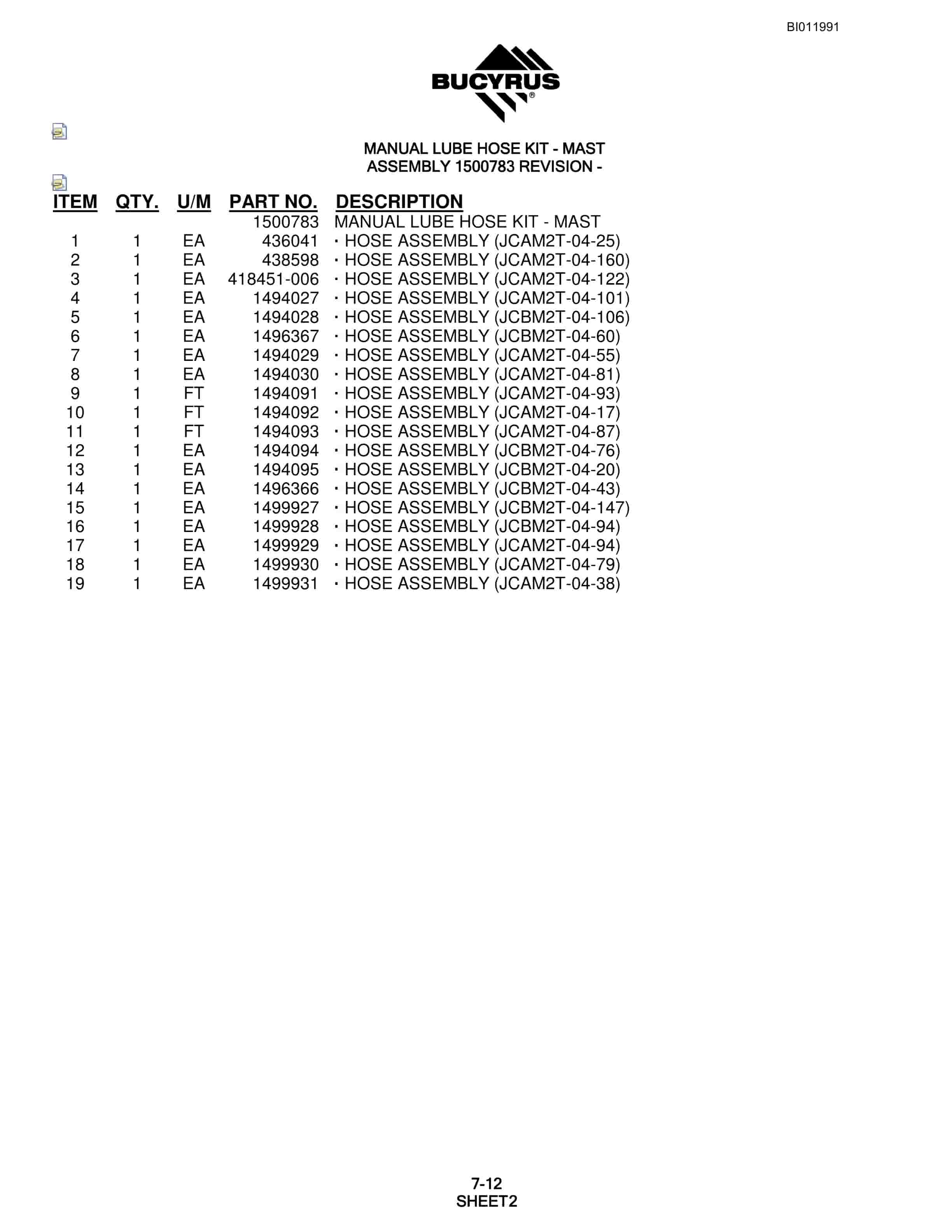 Bucyrus SKF Rotary Blasthole Drill Parts Manual BI011991-4