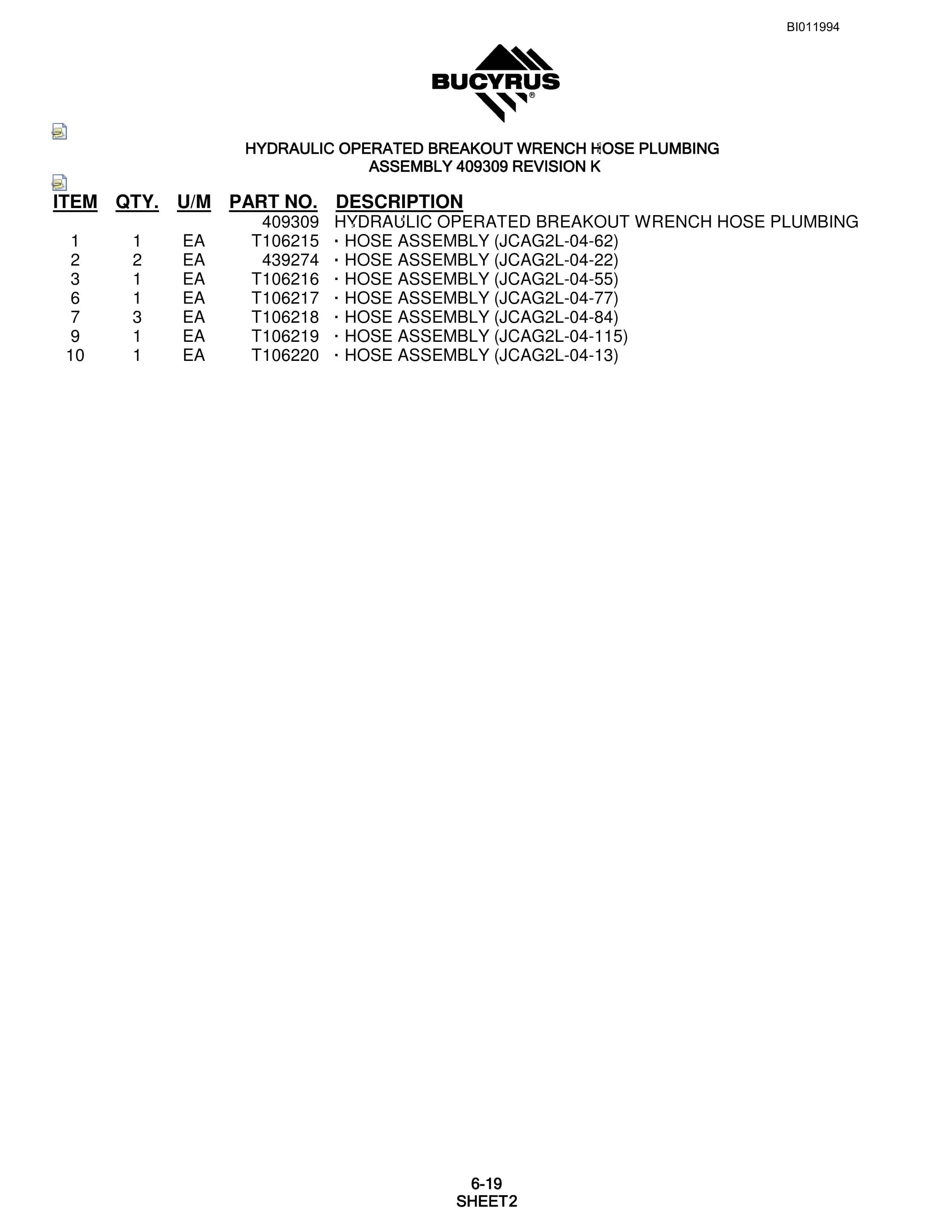 Bucyrus SKF Rotary Blasthole Drill Parts Manual BI011994-3