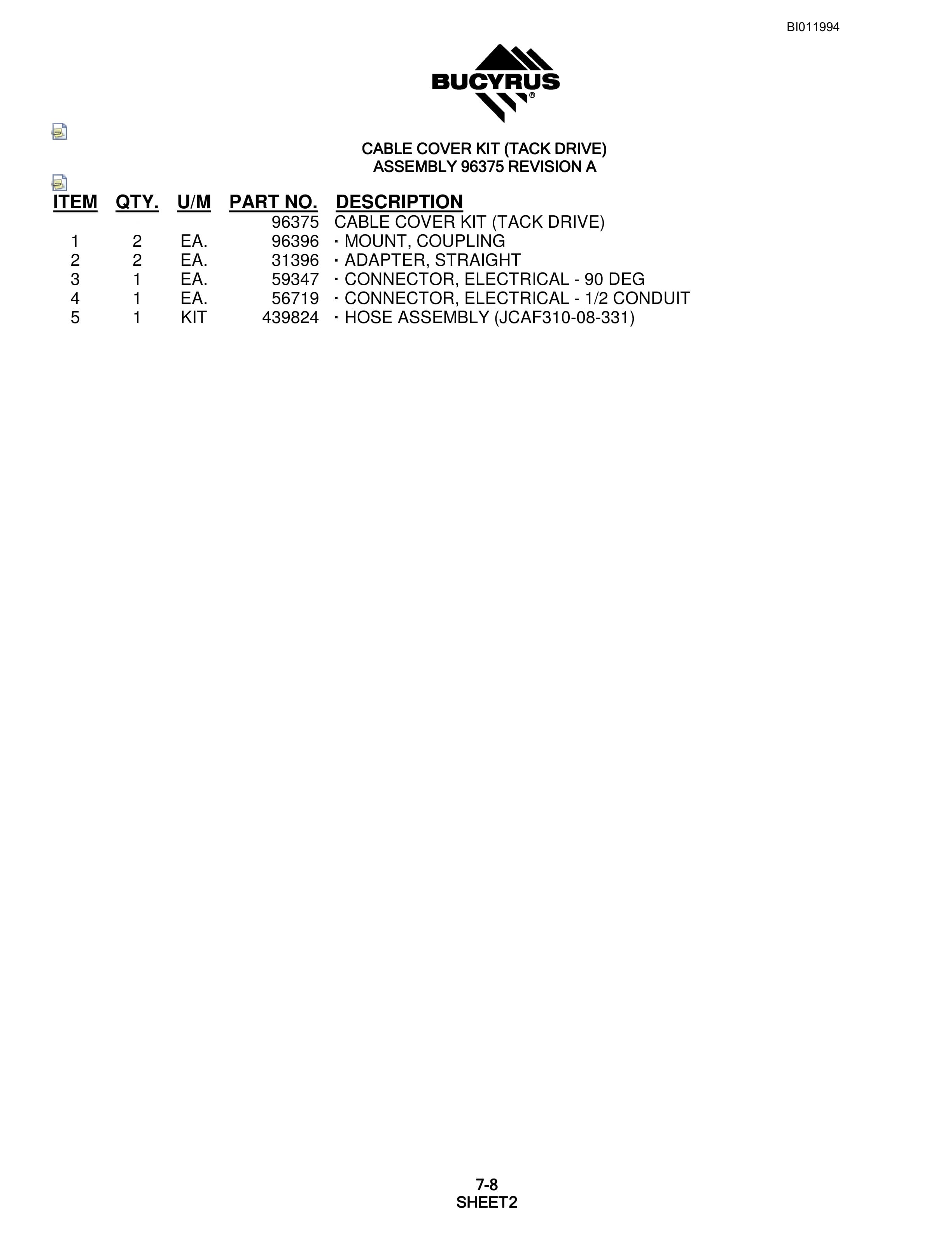 Bucyrus SKF Rotary Blasthole Drill Parts Manual BI011994-4