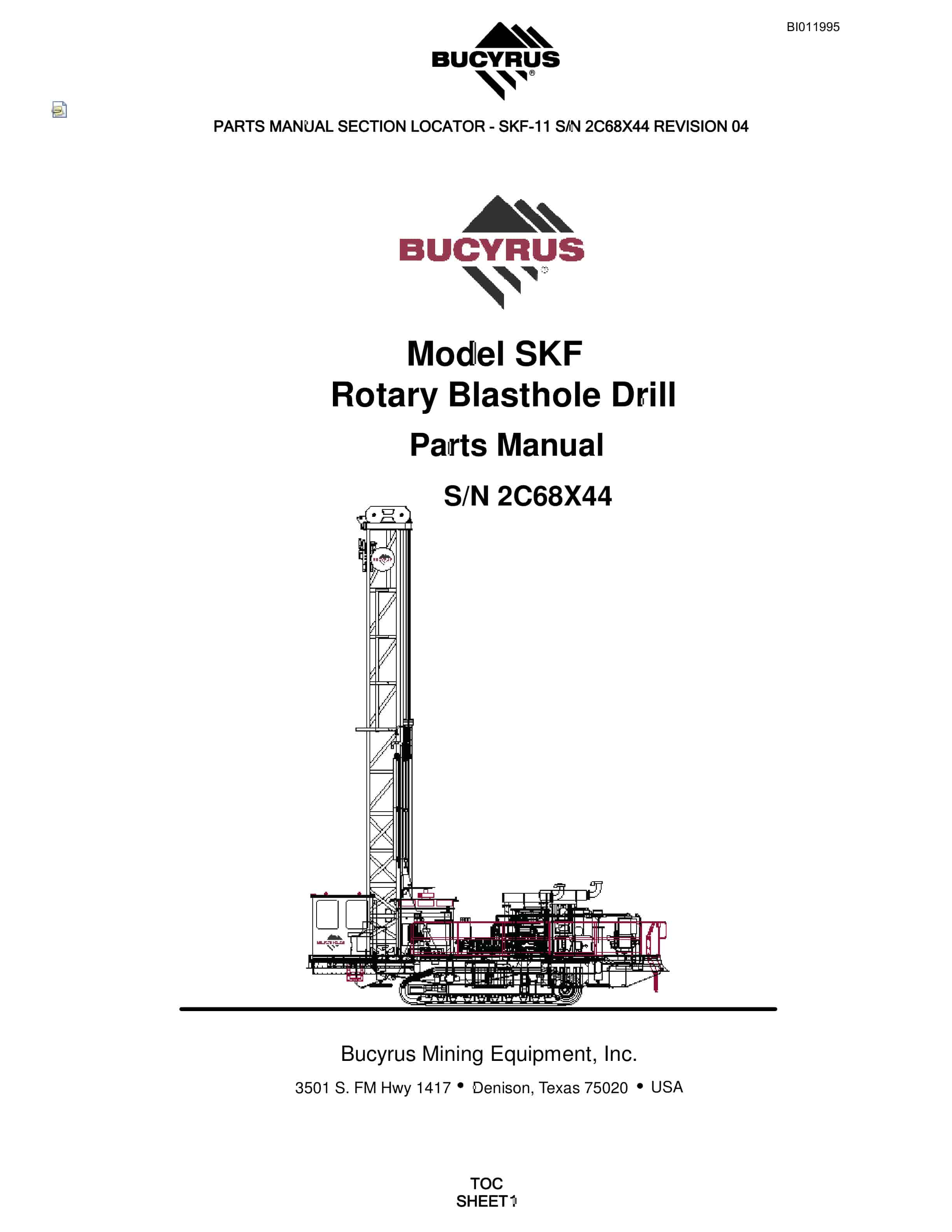 Bucyrus SKF Rotary Blasthole Drill Parts Manual BI011995