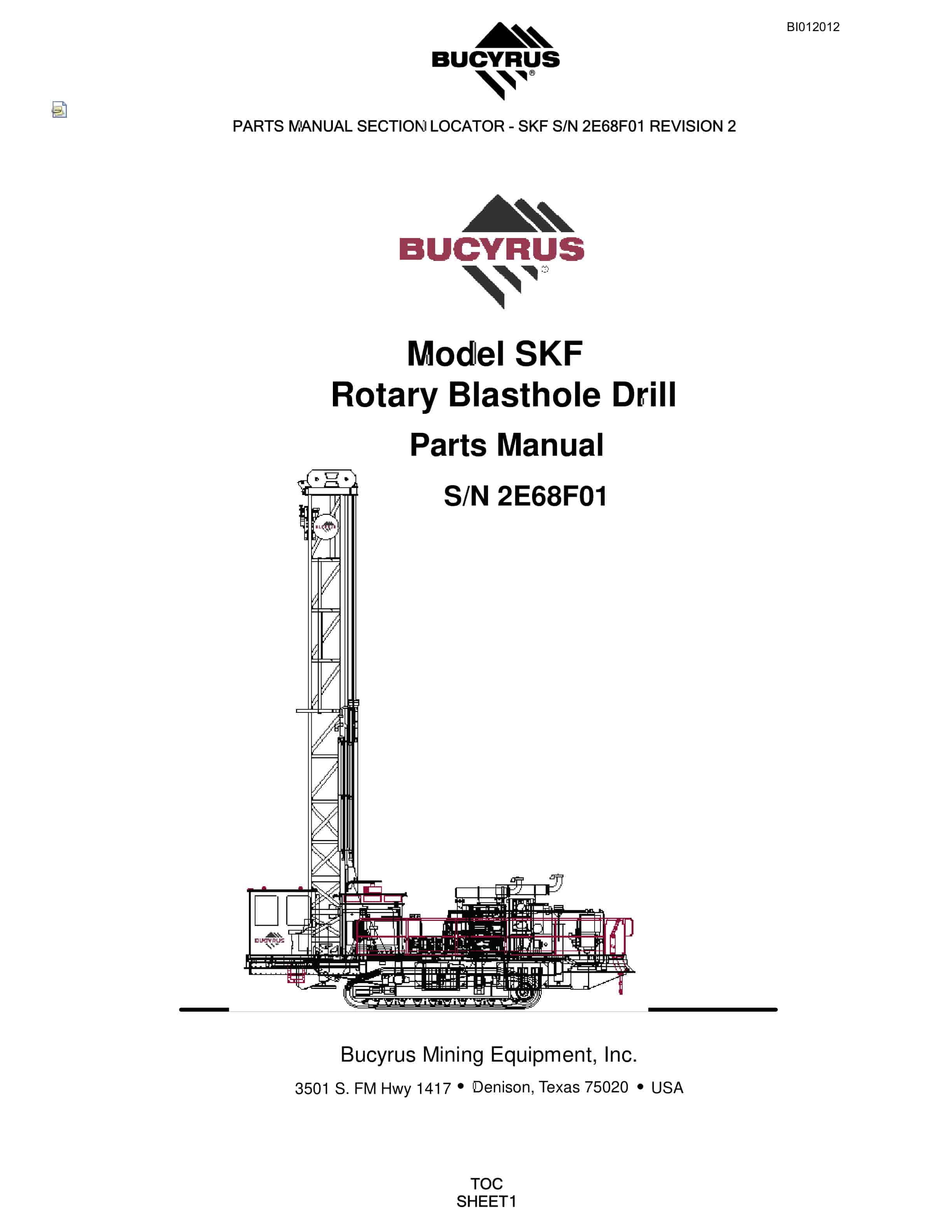 Bucyrus SKF Rotary Blasthole Drill Parts Manual BI012012