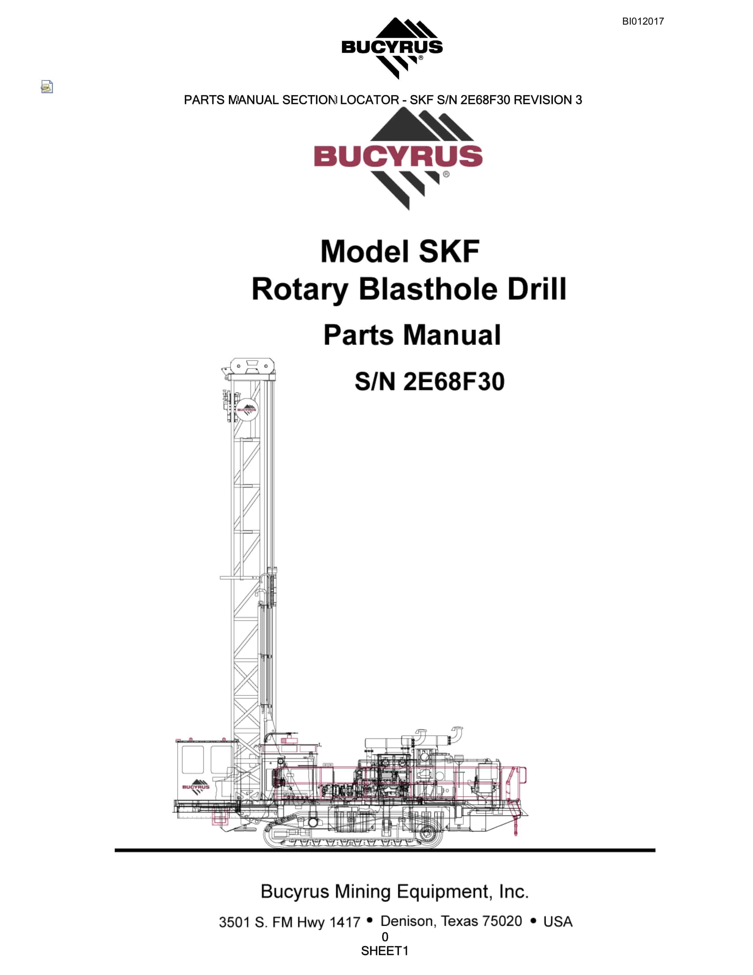 Bucyrus SKF Rotary Blasthole Drill Parts Manual BI012017