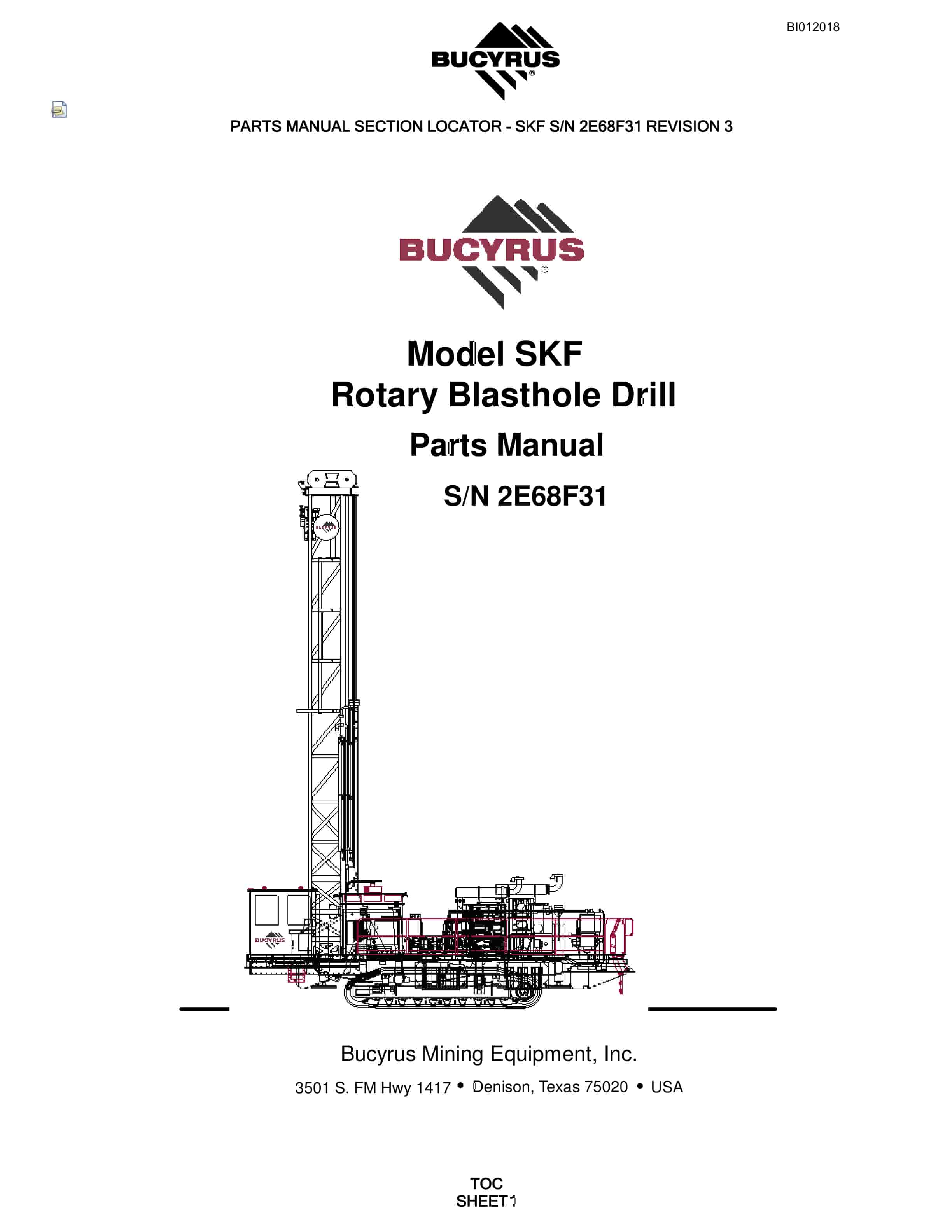 Bucyrus SKF Rotary Blasthole Drill Parts Manual BI012018