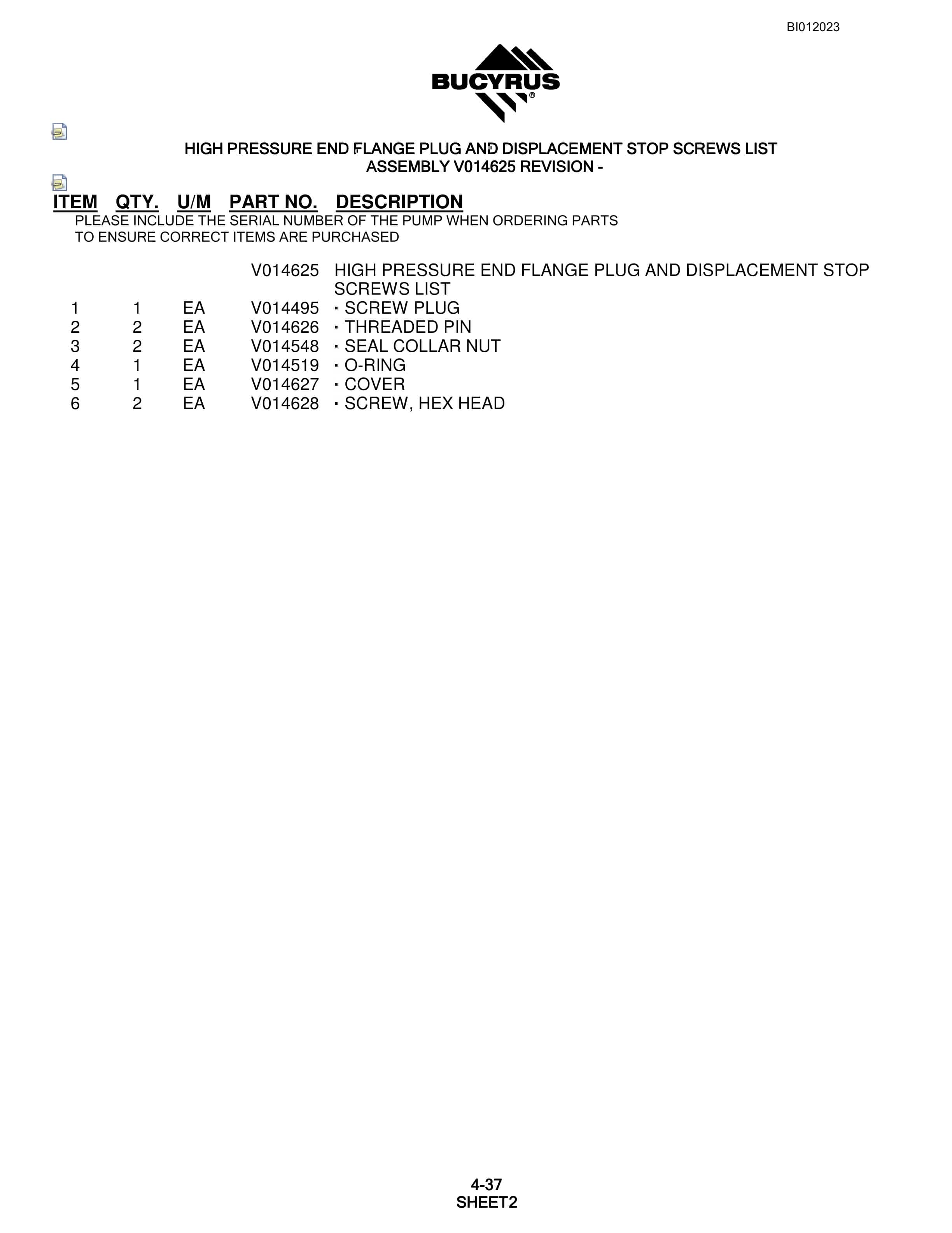 Bucyrus SKF Rotary Blasthole Drill Parts Manual BI012023-2