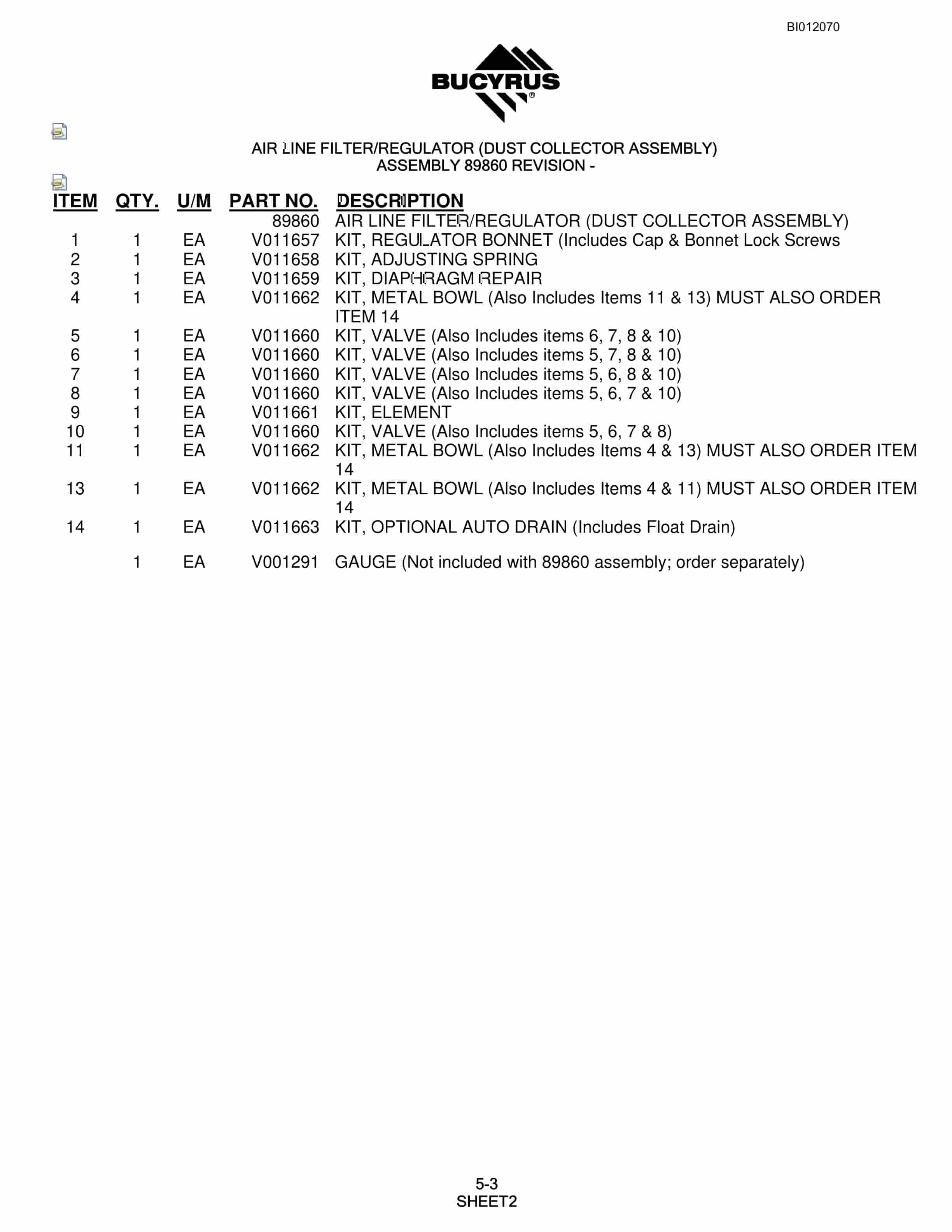 Bucyrus SKF Rotary Blasthole Drill Parts Manual BI012070-2