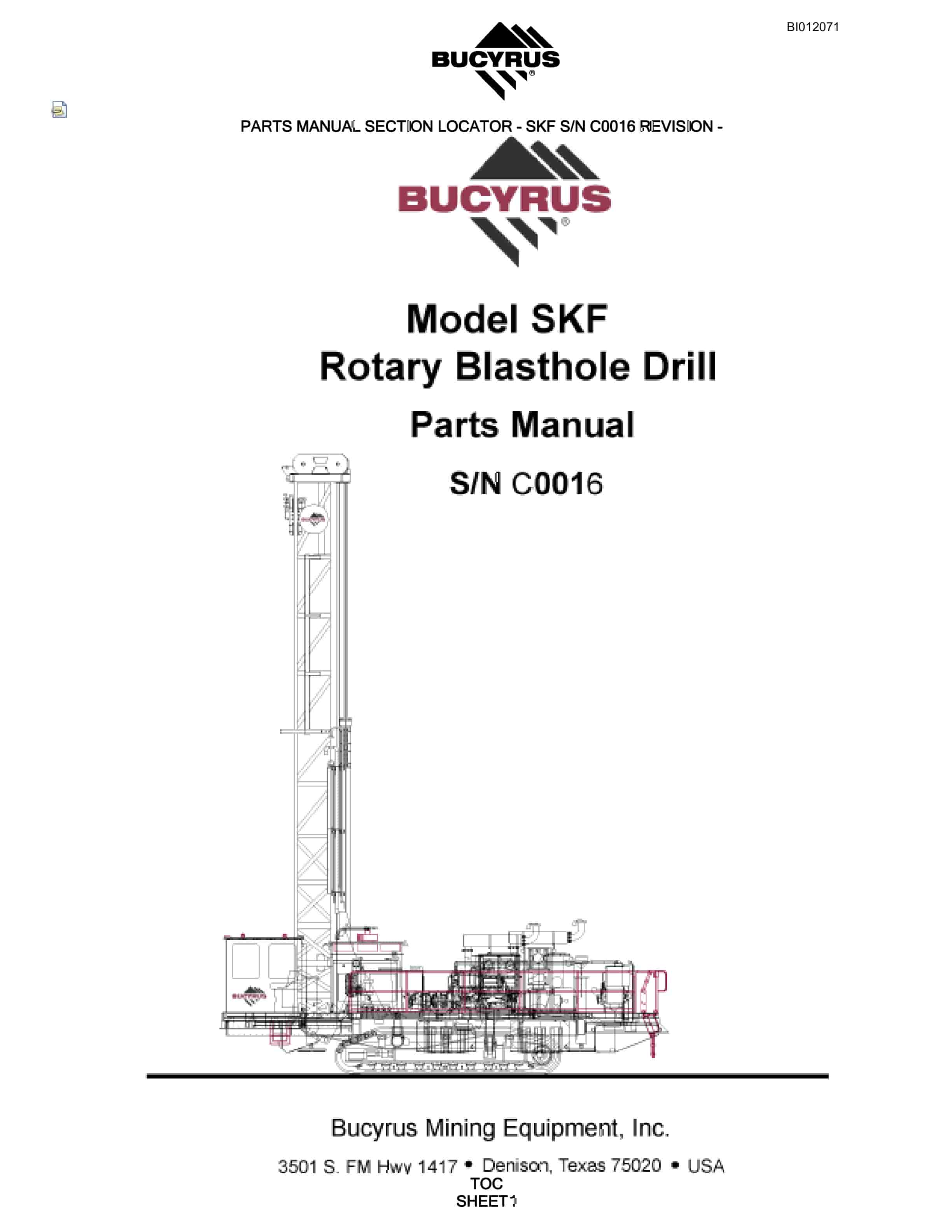 Bucyrus SKF Rotary Blasthole Drill Parts Manual BI012071