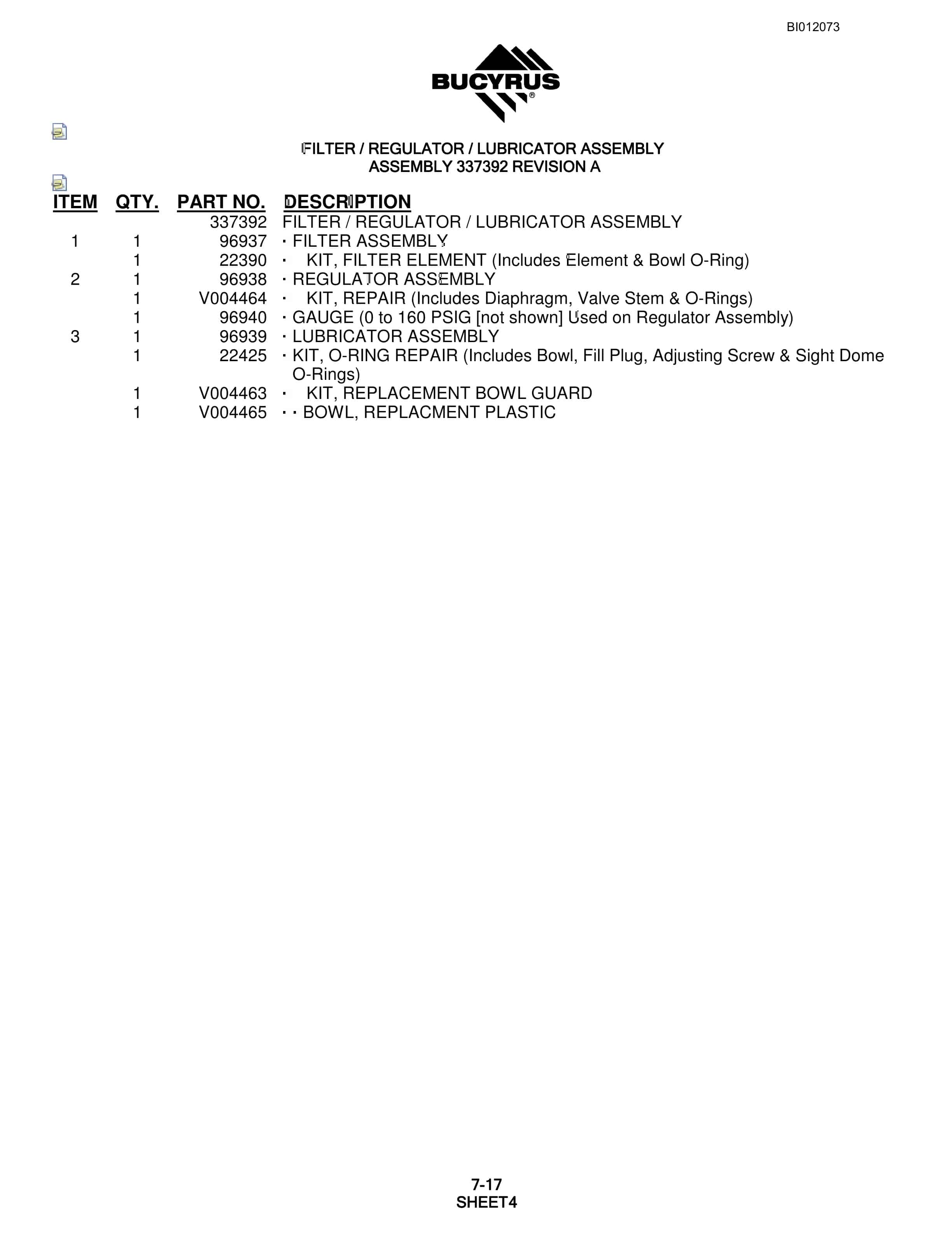 Bucyrus SKF Rotary Blasthole Drill Parts Manual BI012073-5