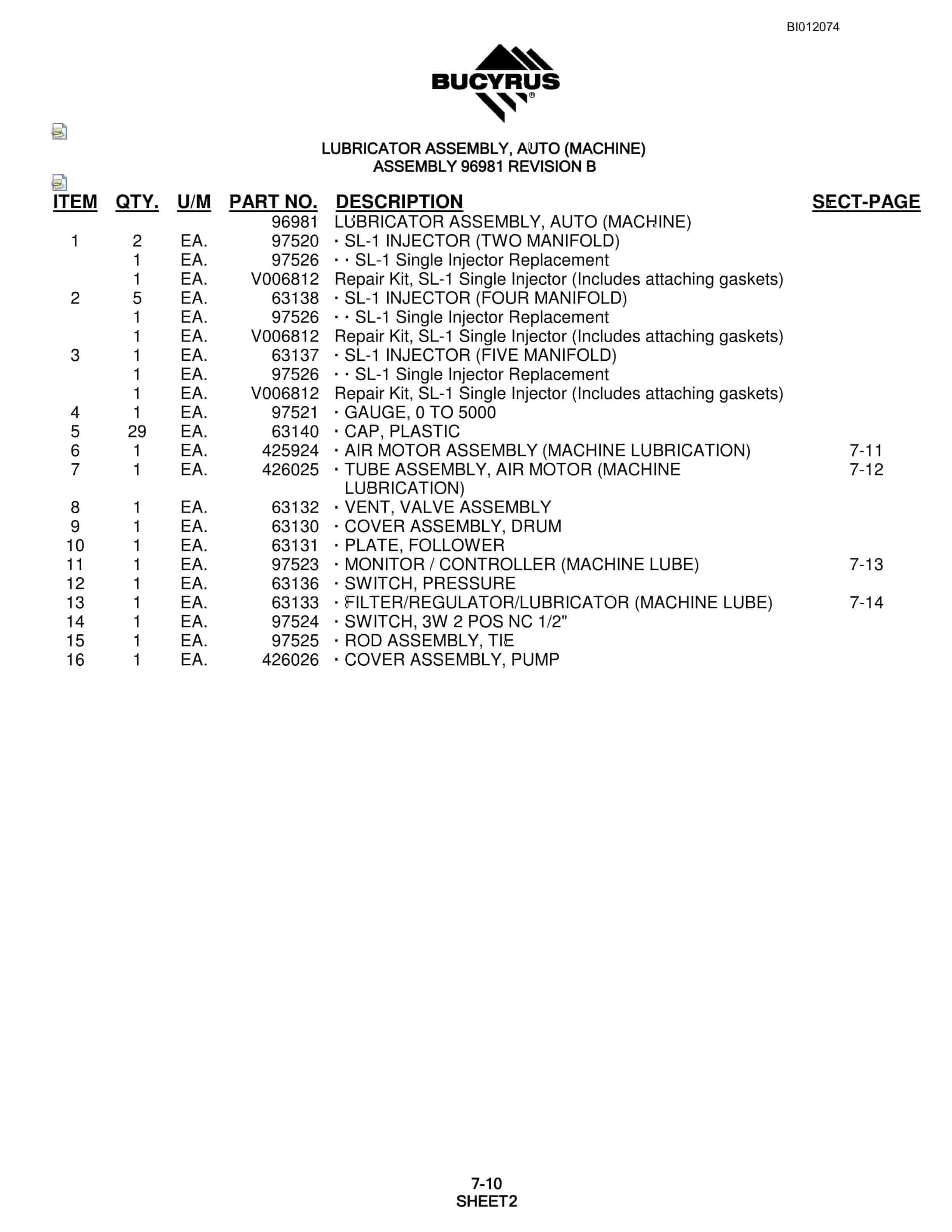 Bucyrus SKF Rotary Blasthole Drill Parts Manual BI012074-4
