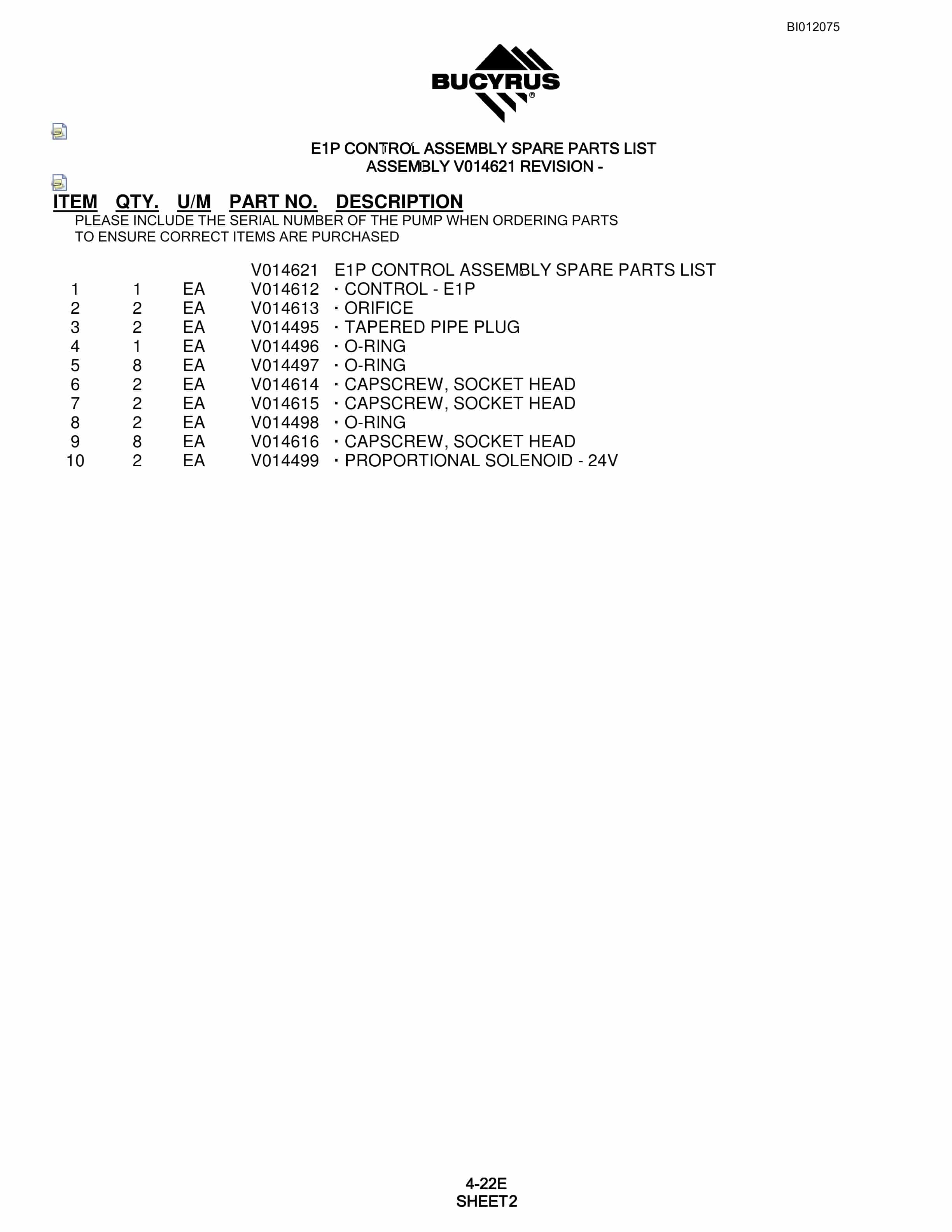 Bucyrus SKF Rotary Blasthole Drill Parts Manual BI012075-2