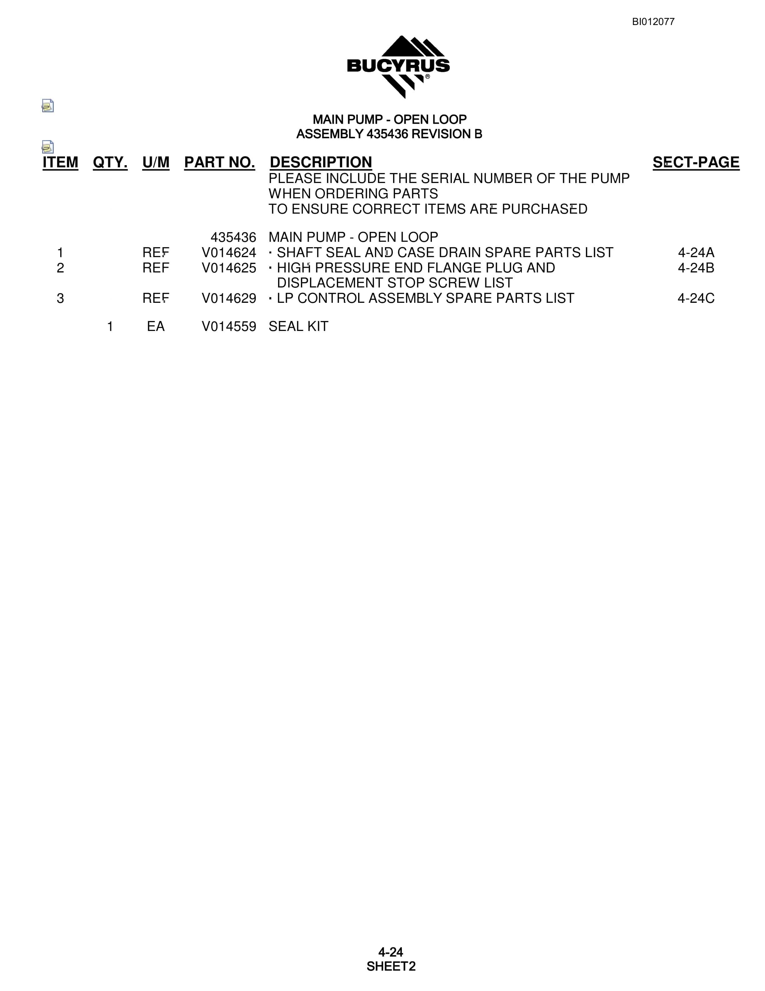 Bucyrus SKF Rotary Blasthole Drill Parts Manual BI012077-2