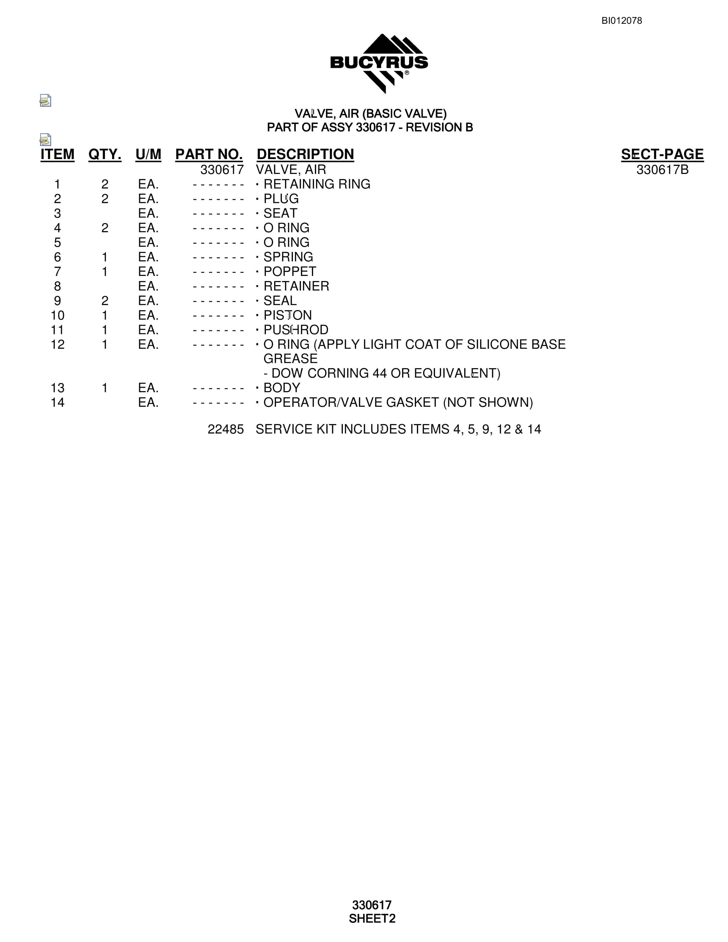 Bucyrus SKF Rotary Blasthole Drill Parts Manual BI012078-3