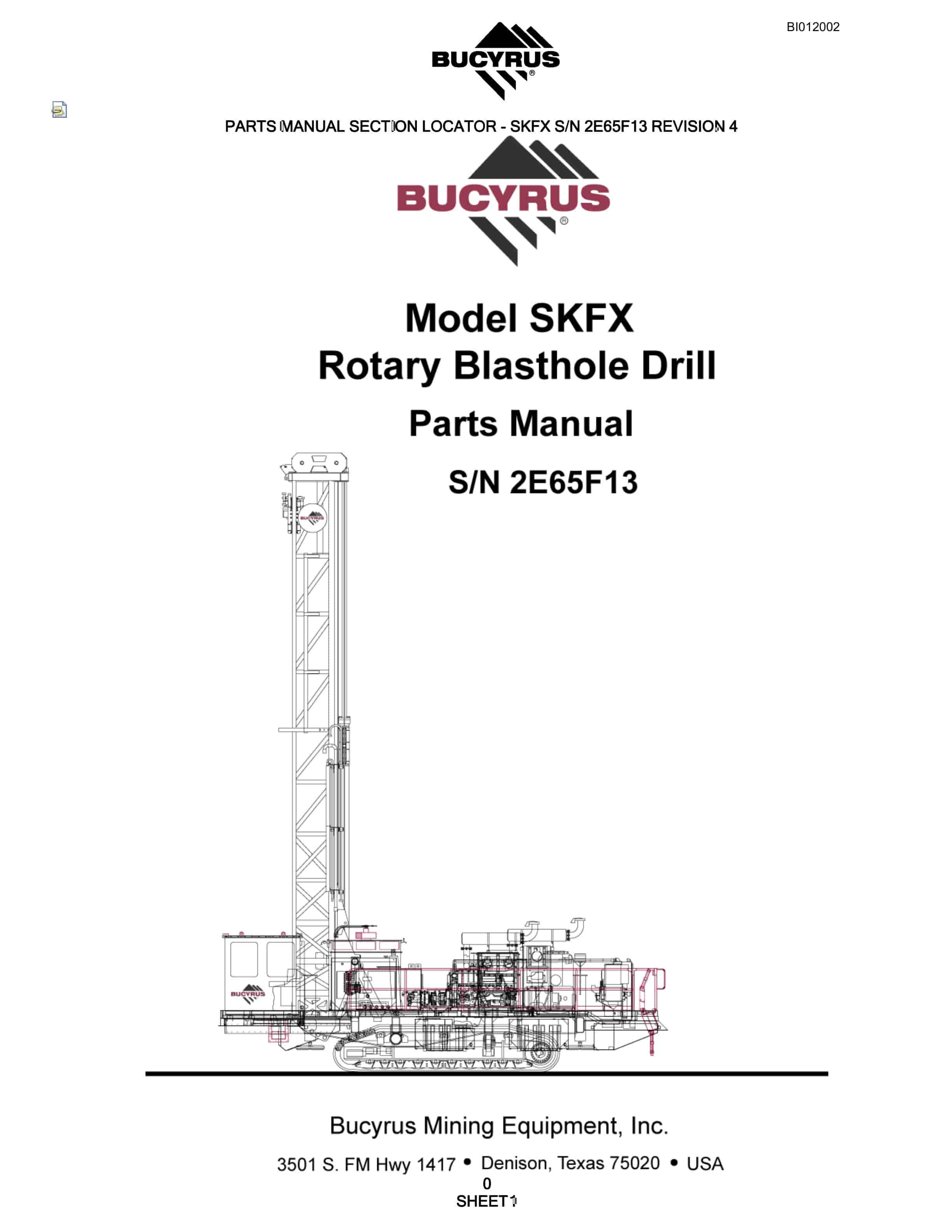 Bucyrus SKFX Rotary Blasthole Drill Parts Manual BI012002