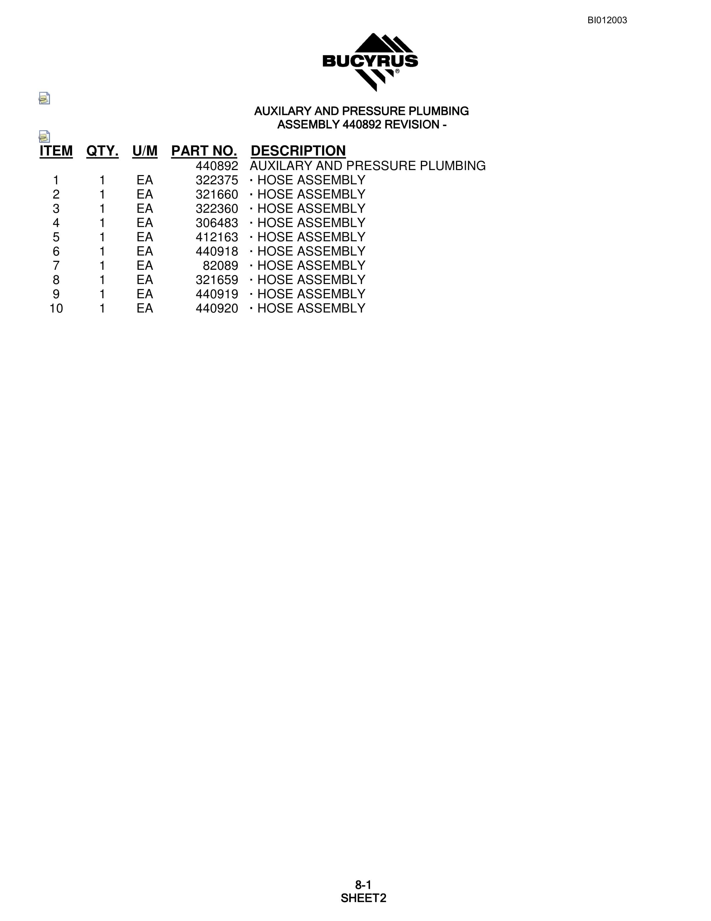 Bucyrus SKFX Rotary Blasthole Drill Parts Manual BI012003-5