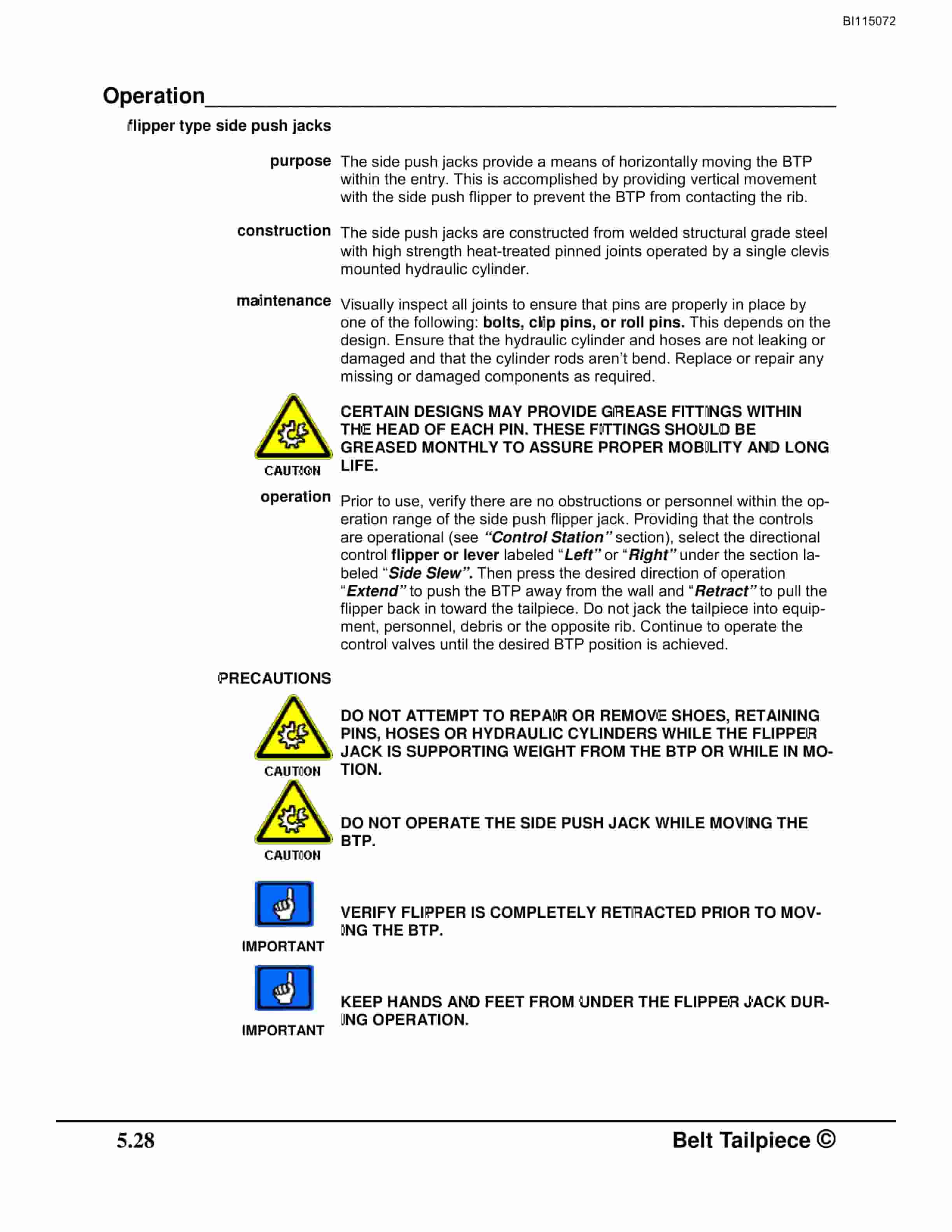 Bucyrus Skid Mounted Belt Tailpiece Technical Manual BI115072-5