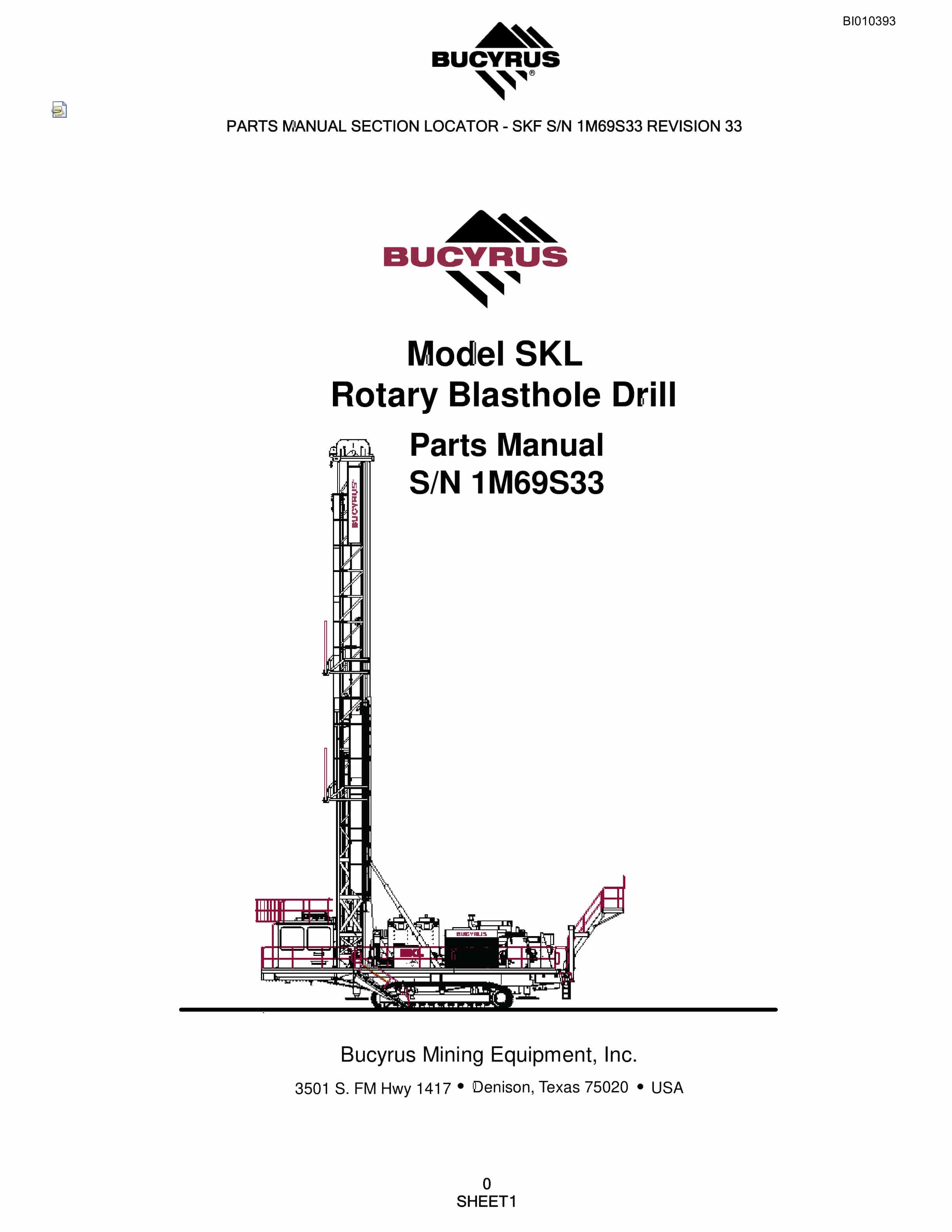 Bucyrus SKL Rotary Blasthole Drill Parts Catalog BI010393