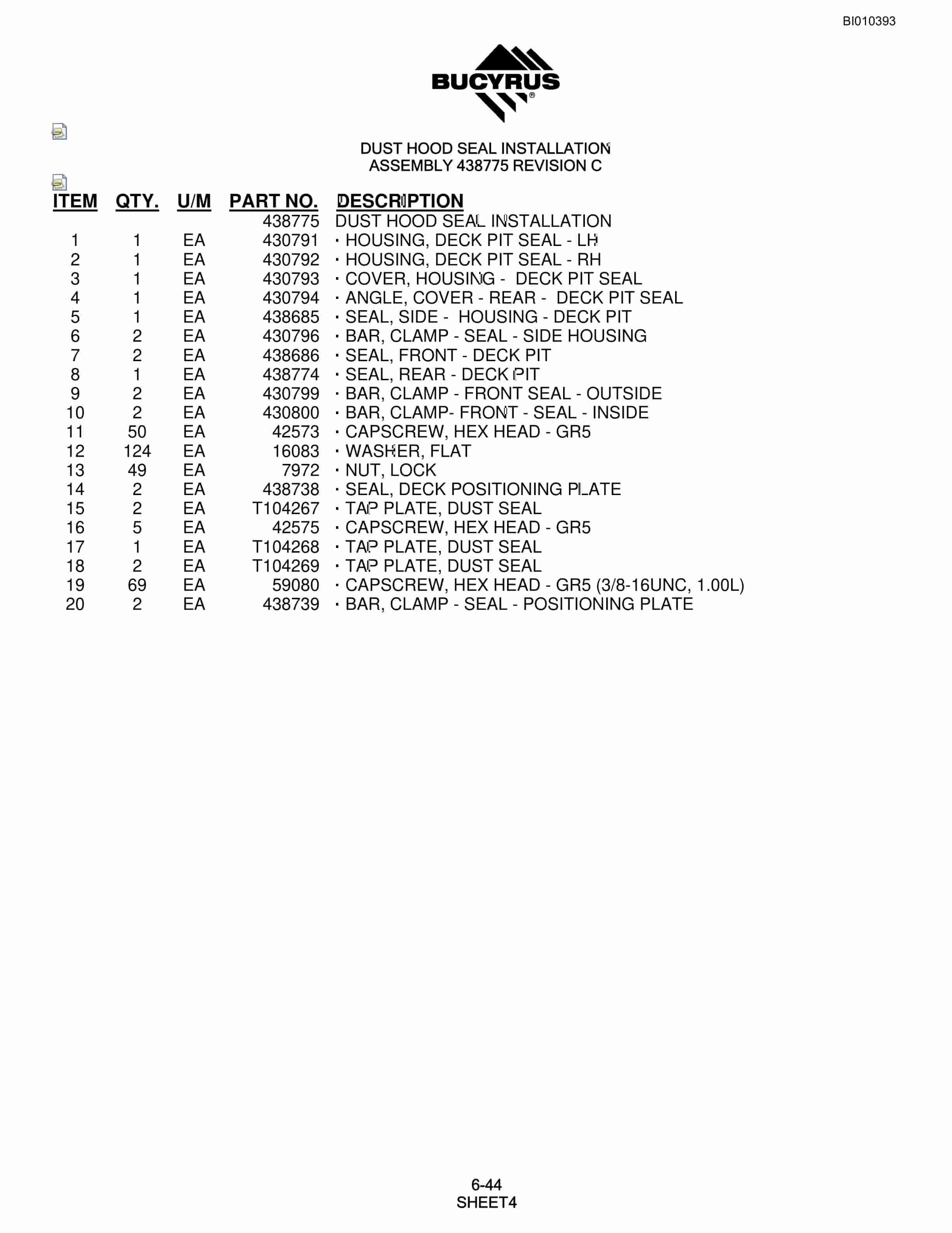 Bucyrus SKL Rotary Blasthole Drill Parts Catalog BI010393-3