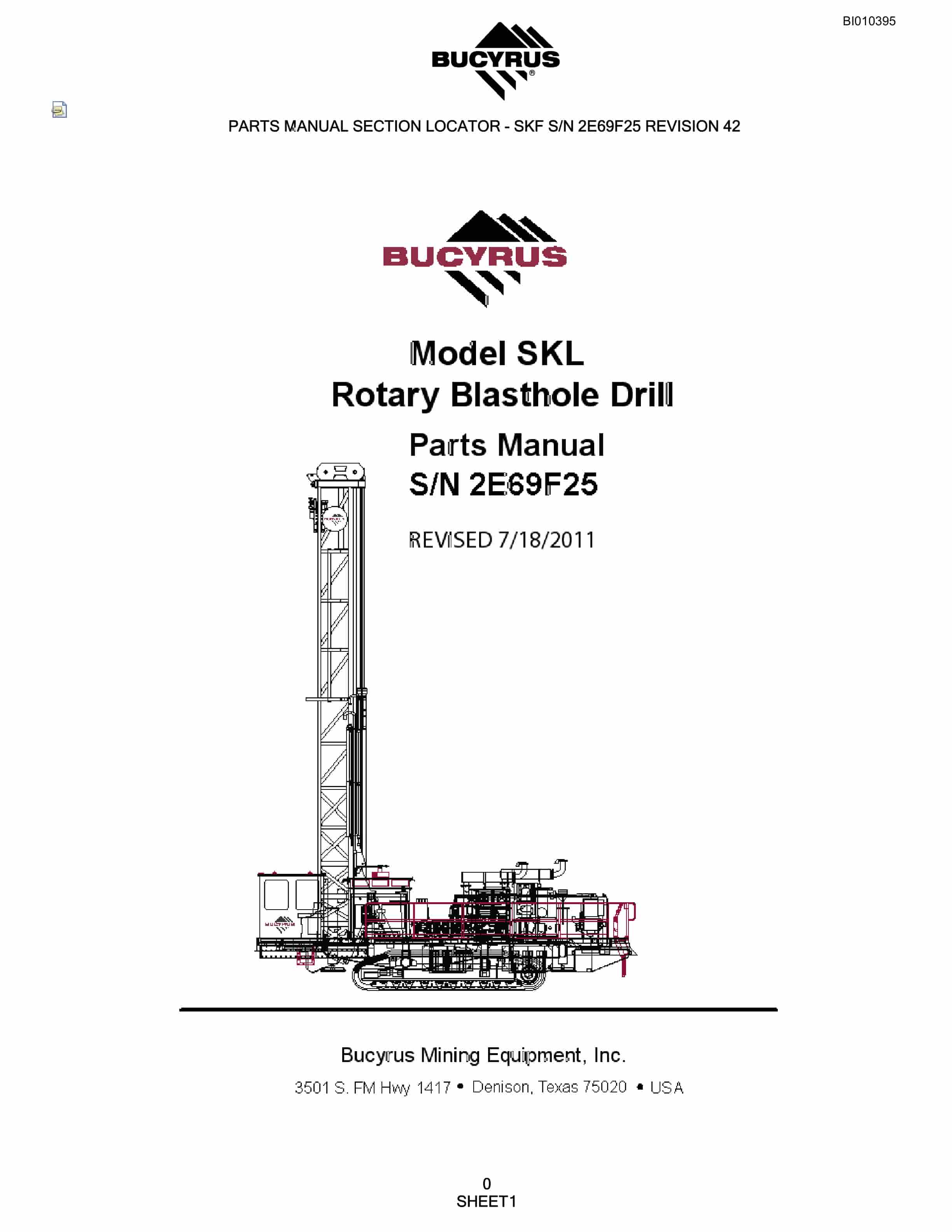 Bucyrus SKL Rotary Blasthole Drill Parts Catalog BI010395