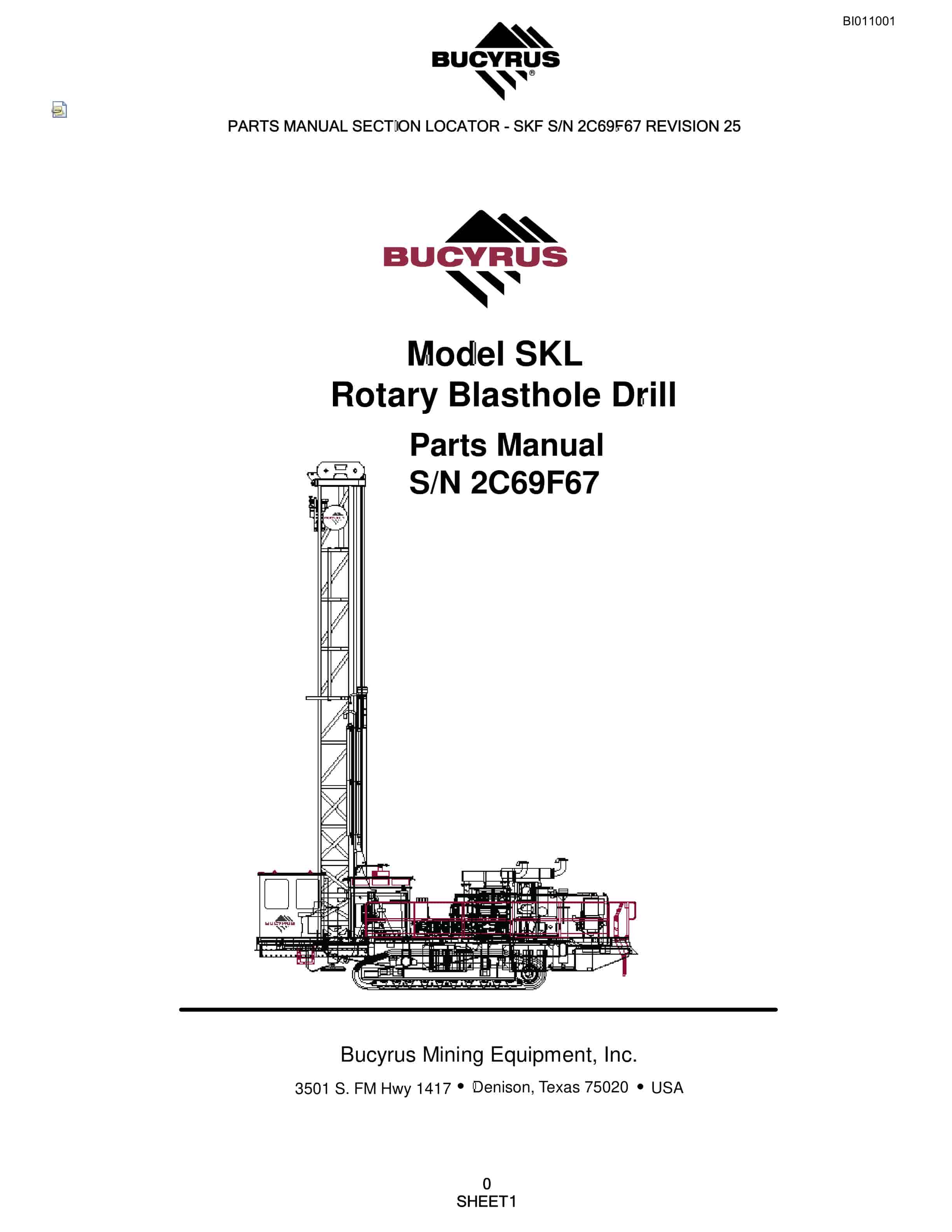 Bucyrus SKL Rotary Blasthole Drill Parts Manual BI011001