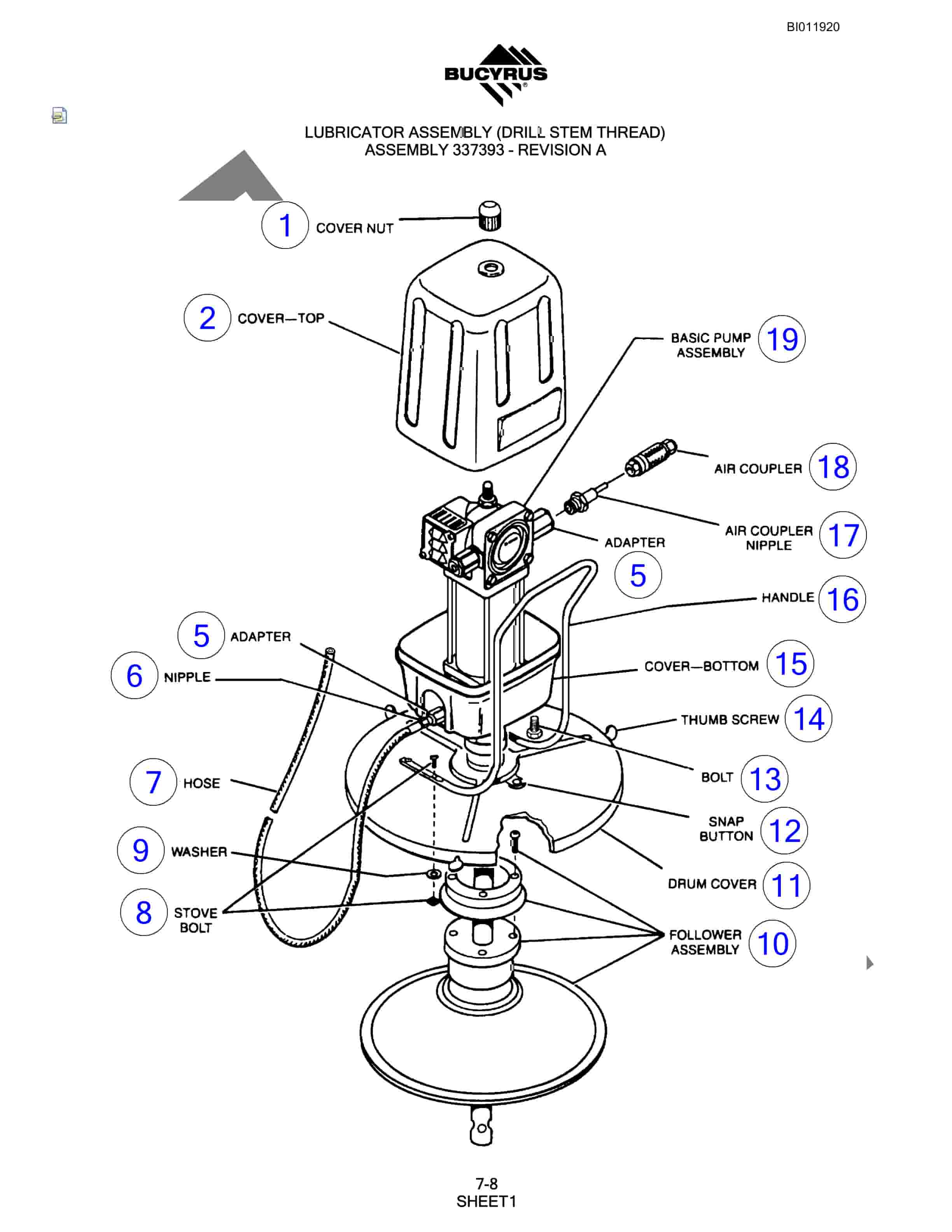 Bucyrus SKL Rotary Blasthole Drill Parts Manual BI011920-3