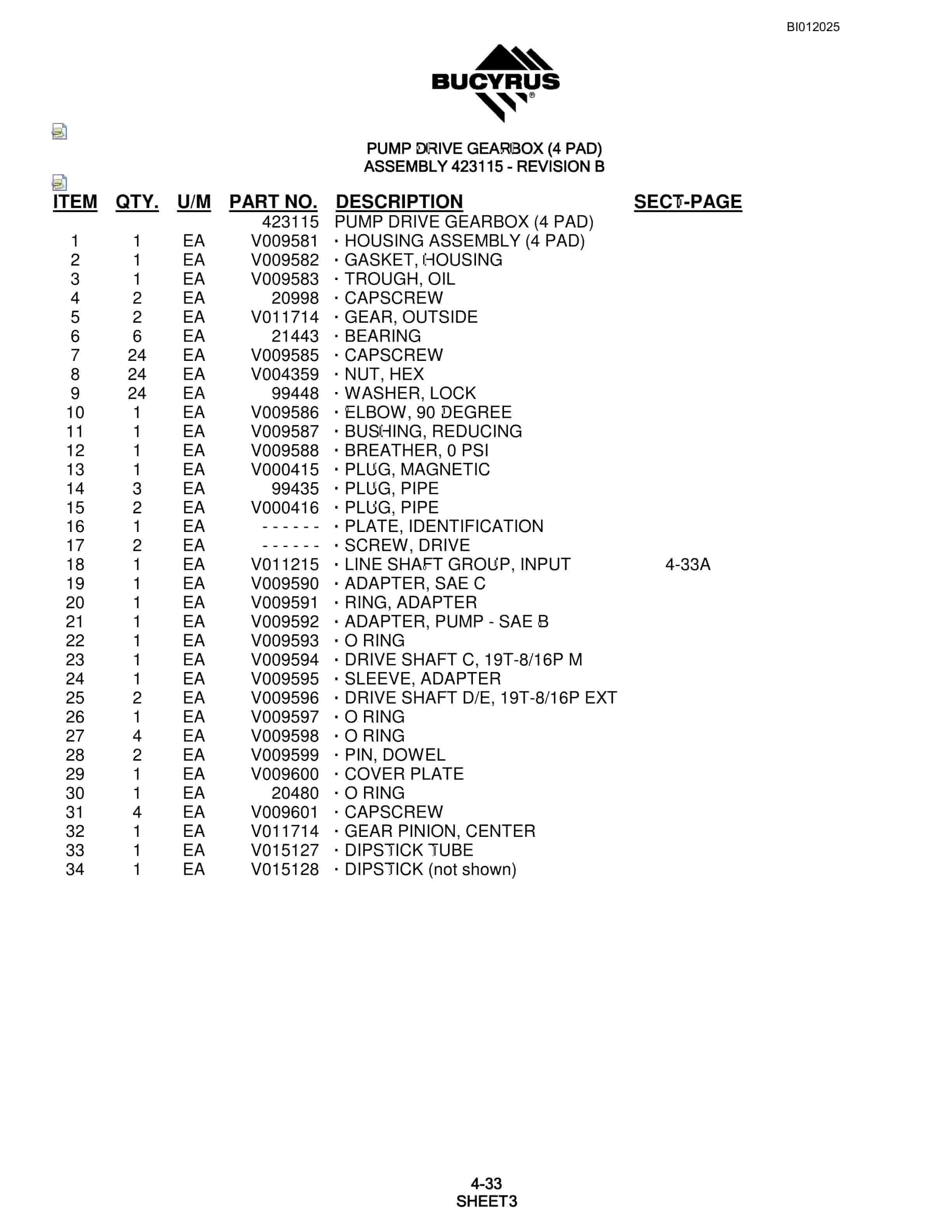 Bucyrus SKL Rotary Blasthole Drill Parts Manual BI012025-2