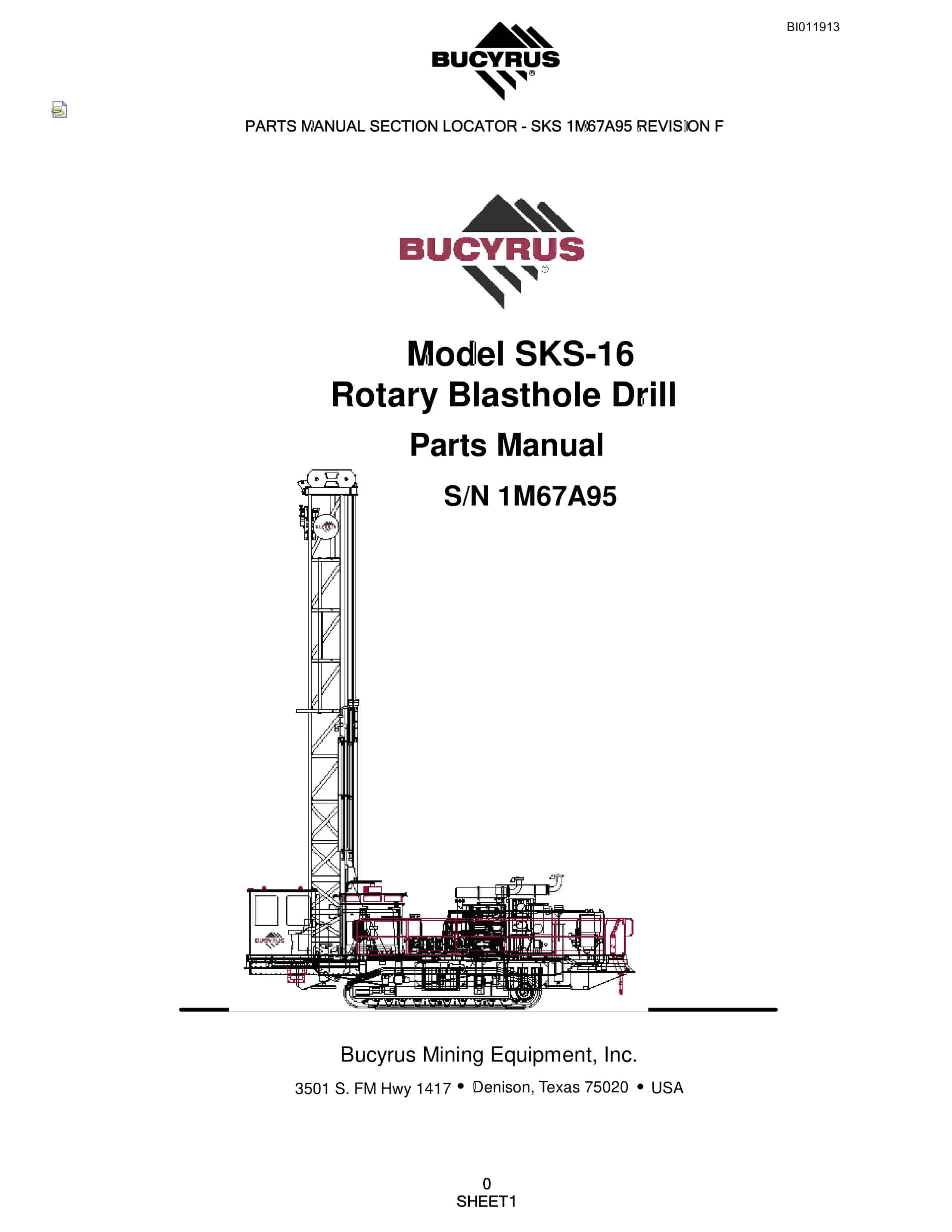 Bucyrus SKS-16 Rotary Blasthole Drill Parts Manual BI011913
