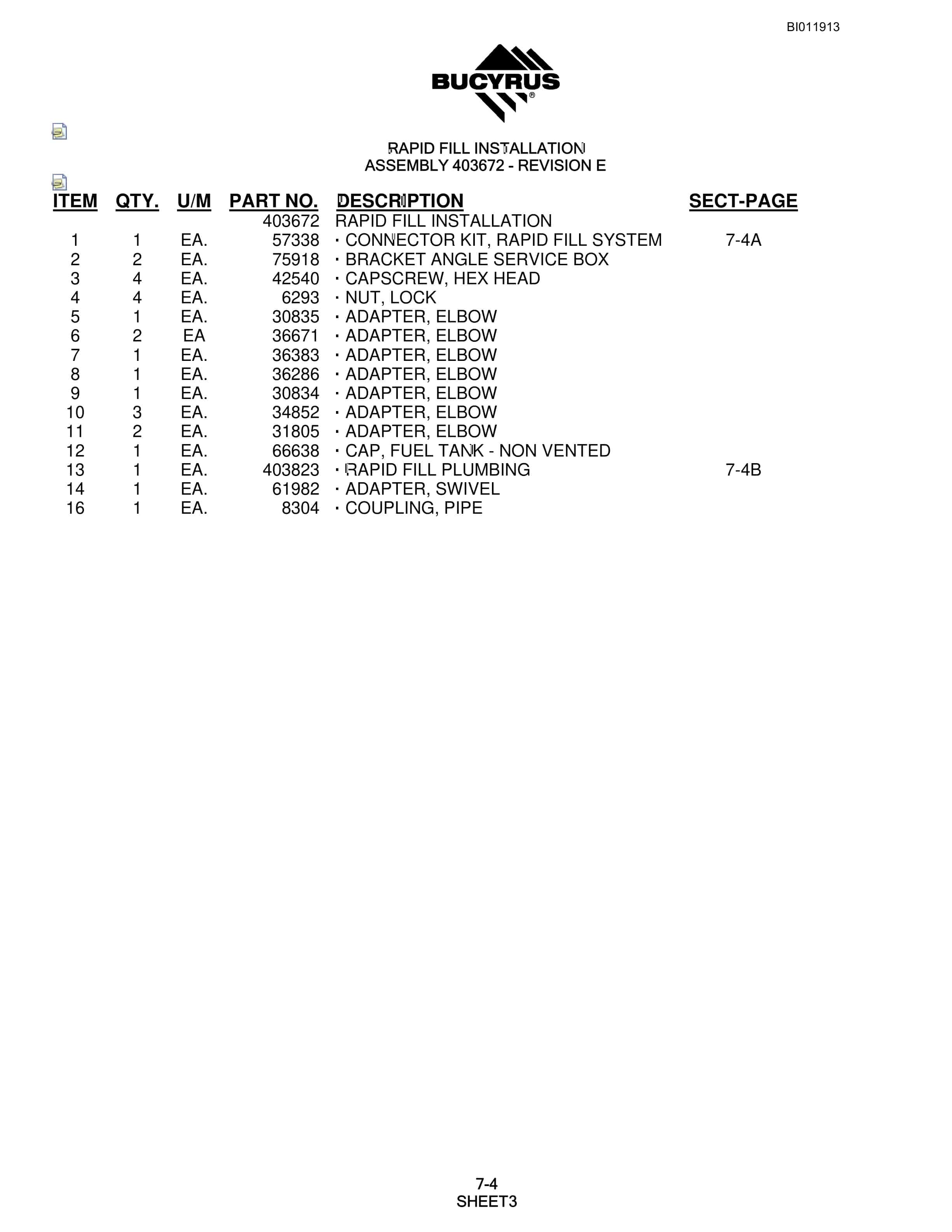 Bucyrus SKS-16 Rotary Blasthole Drill Parts Manual BI011913-4