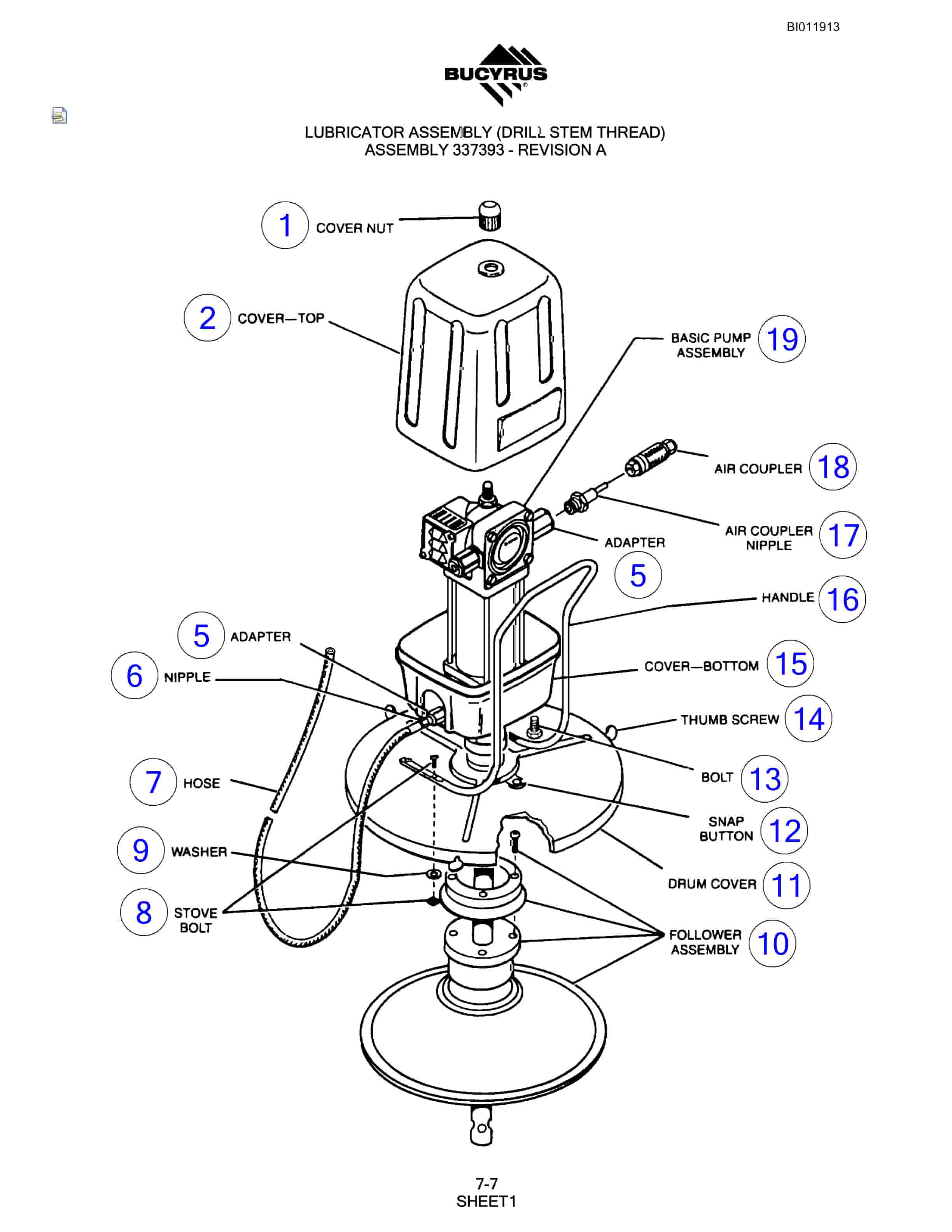 Bucyrus SKS-16 Rotary Blasthole Drill Parts Manual BI011913-5