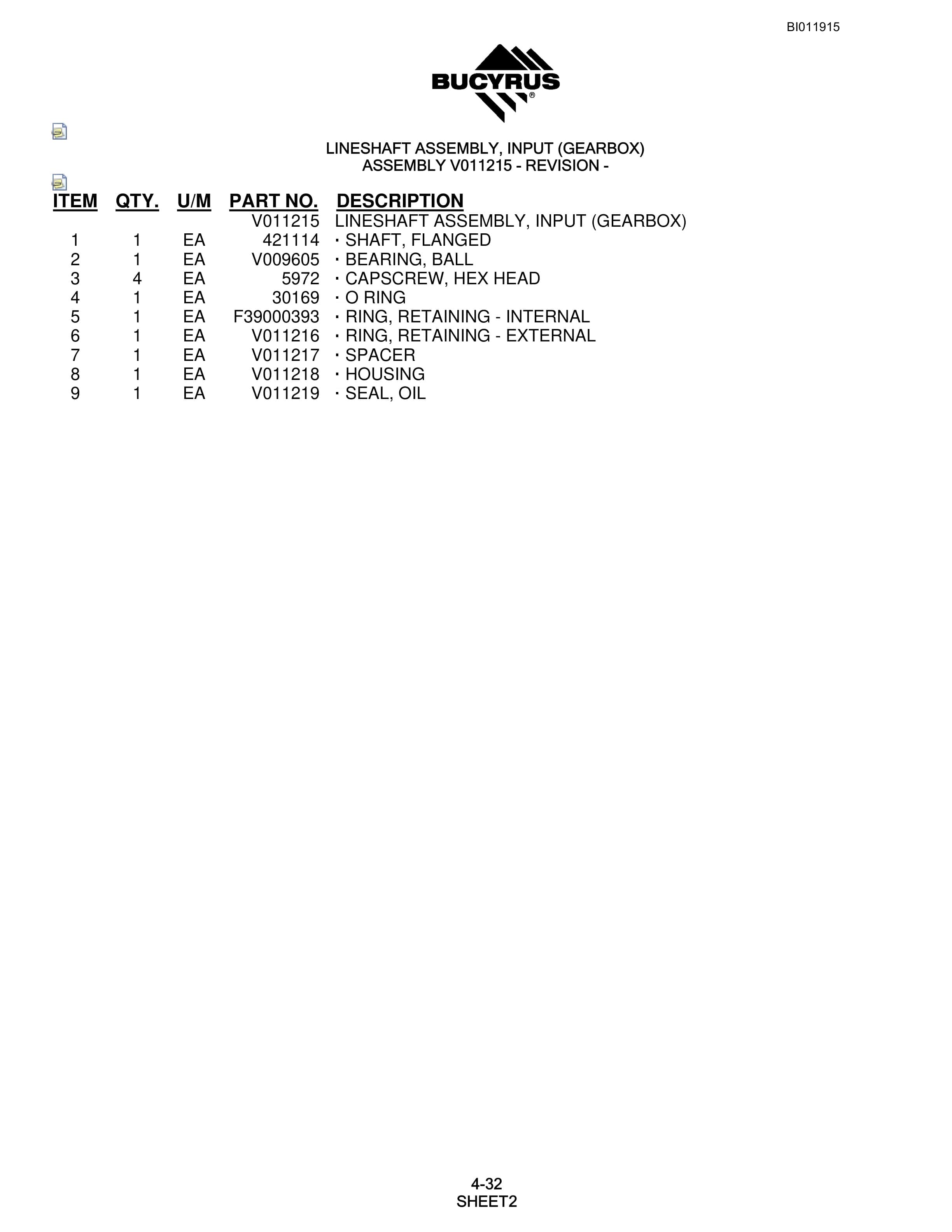 Bucyrus SKS-16 Rotary Blasthole Drill Parts Manual BI011915-2