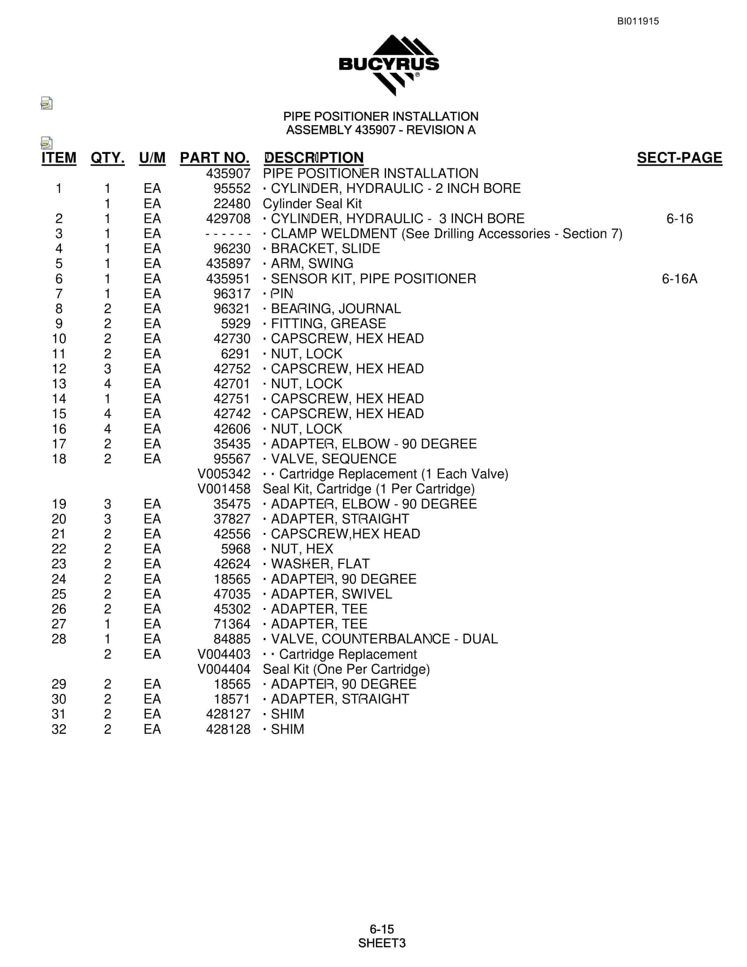 Bucyrus SKS-16 Rotary Blasthole Drill Parts Manual BI011915-3