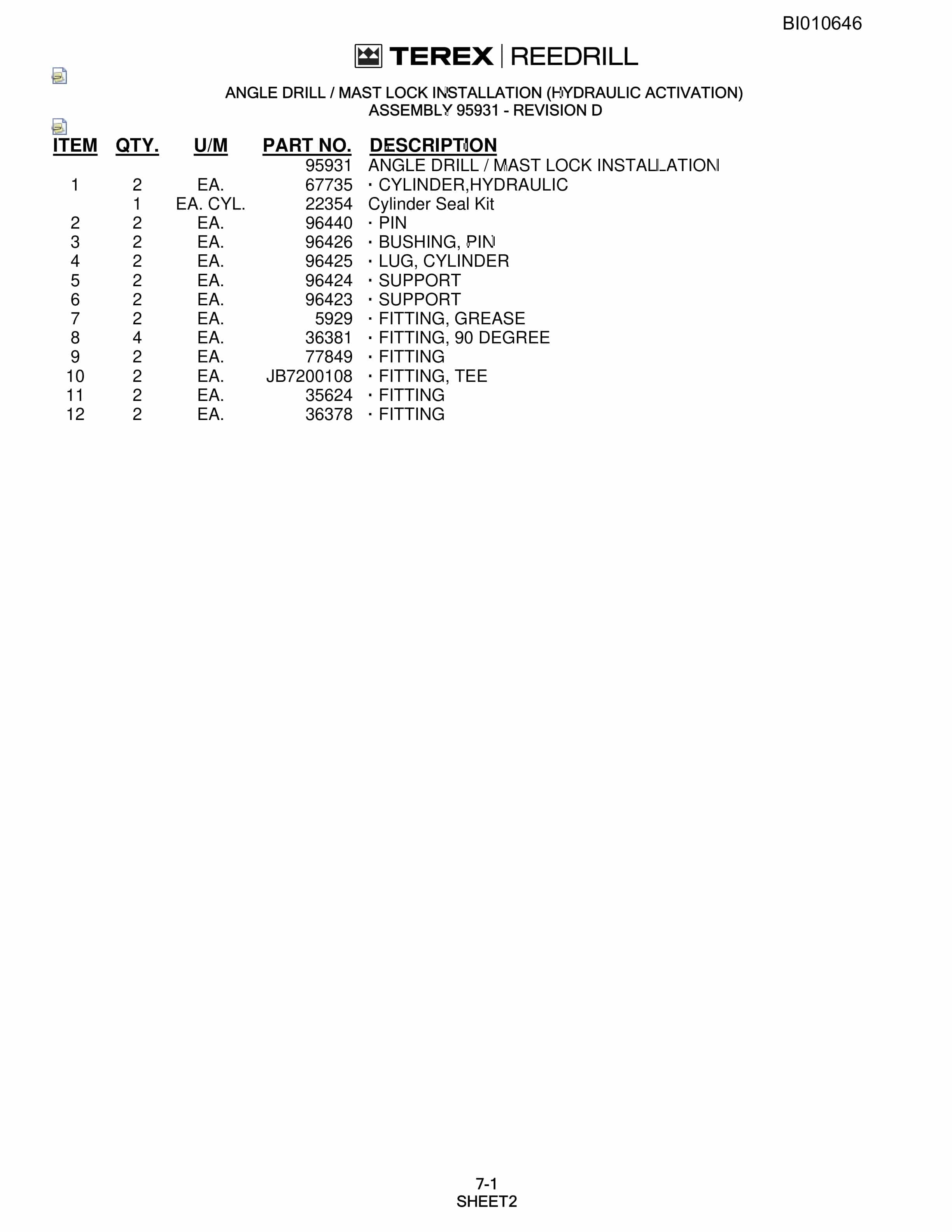 Bucyrus SKS Infinity Blasthole Drill Parts Catalog BI010646-3