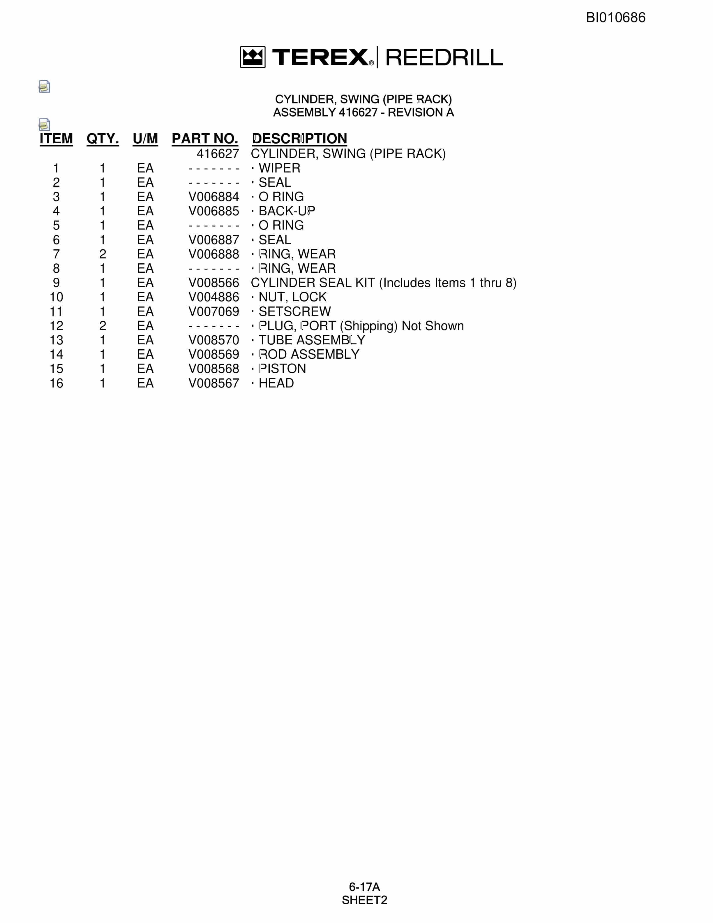 Bucyrus SKS Infinity Blasthole Drill Parts Catalog BI010686-5
