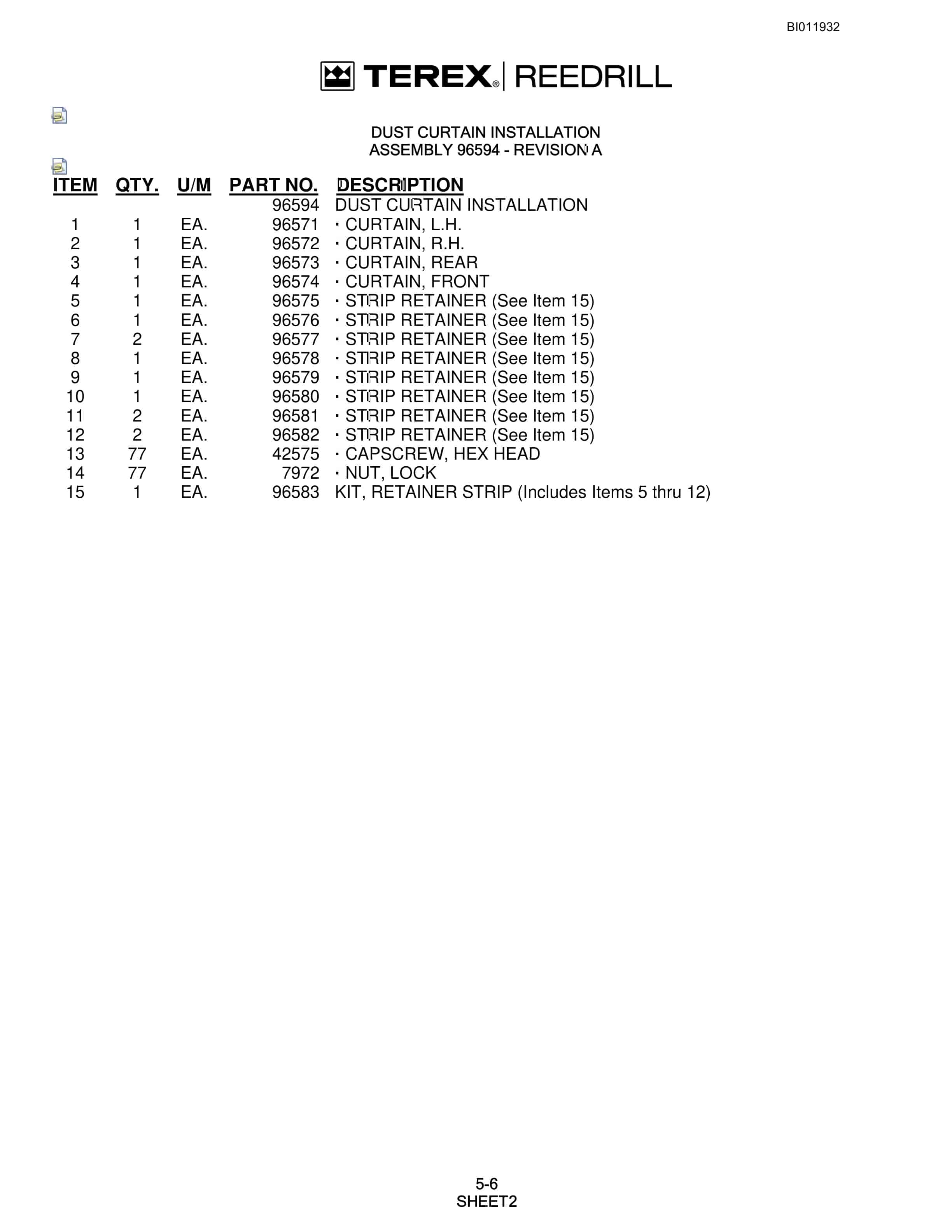 Bucyrus SKS Infinity Blasthole Drill Parts Manual BI011932-2