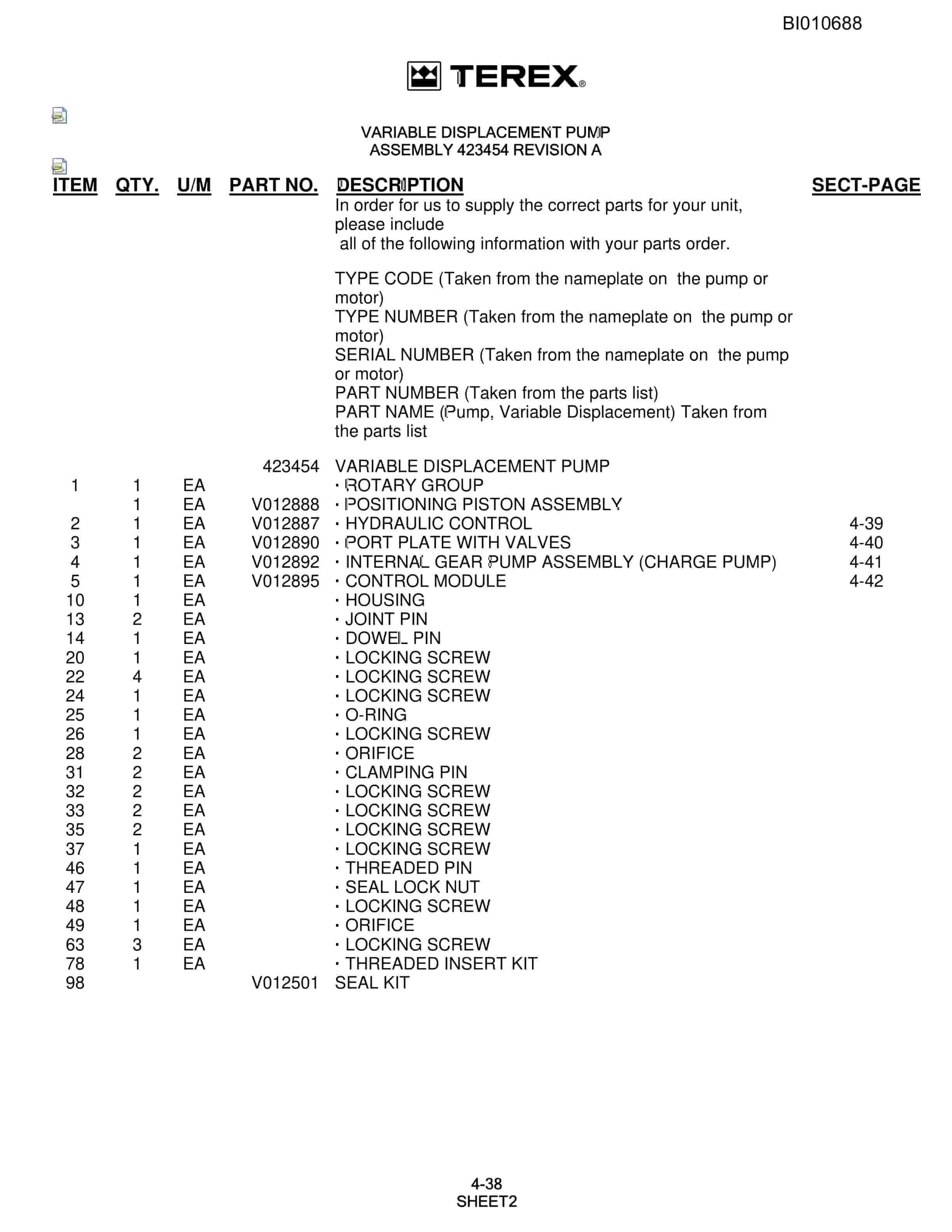 Bucyrus SKS Rotary Blasthole Drill Parts Catalog BI010688-2