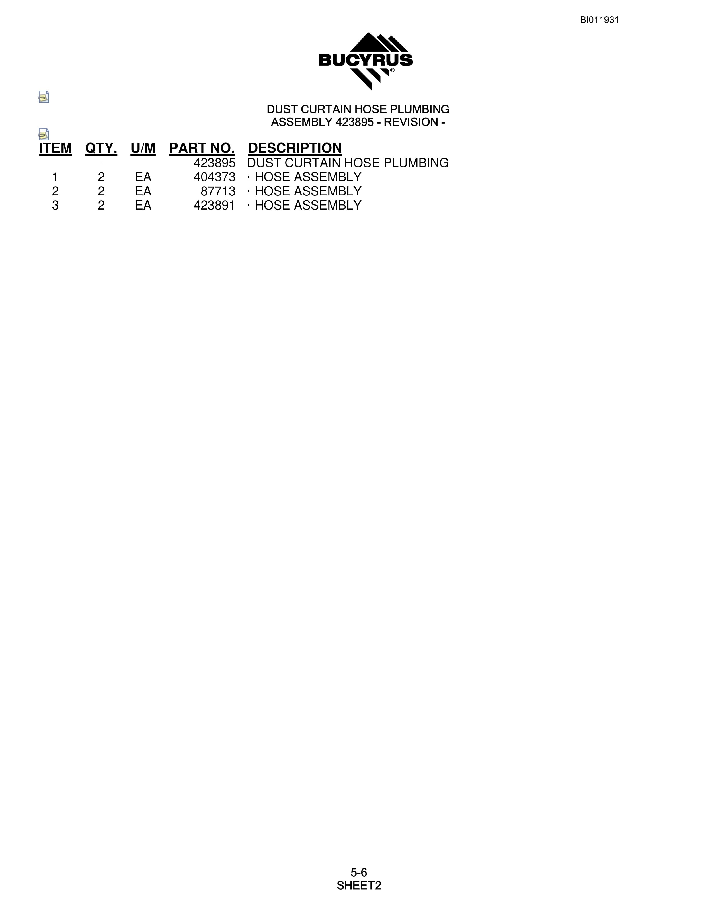 Bucyrus SKS Rotary Blasthole Drill Parts Manual BI011931-2