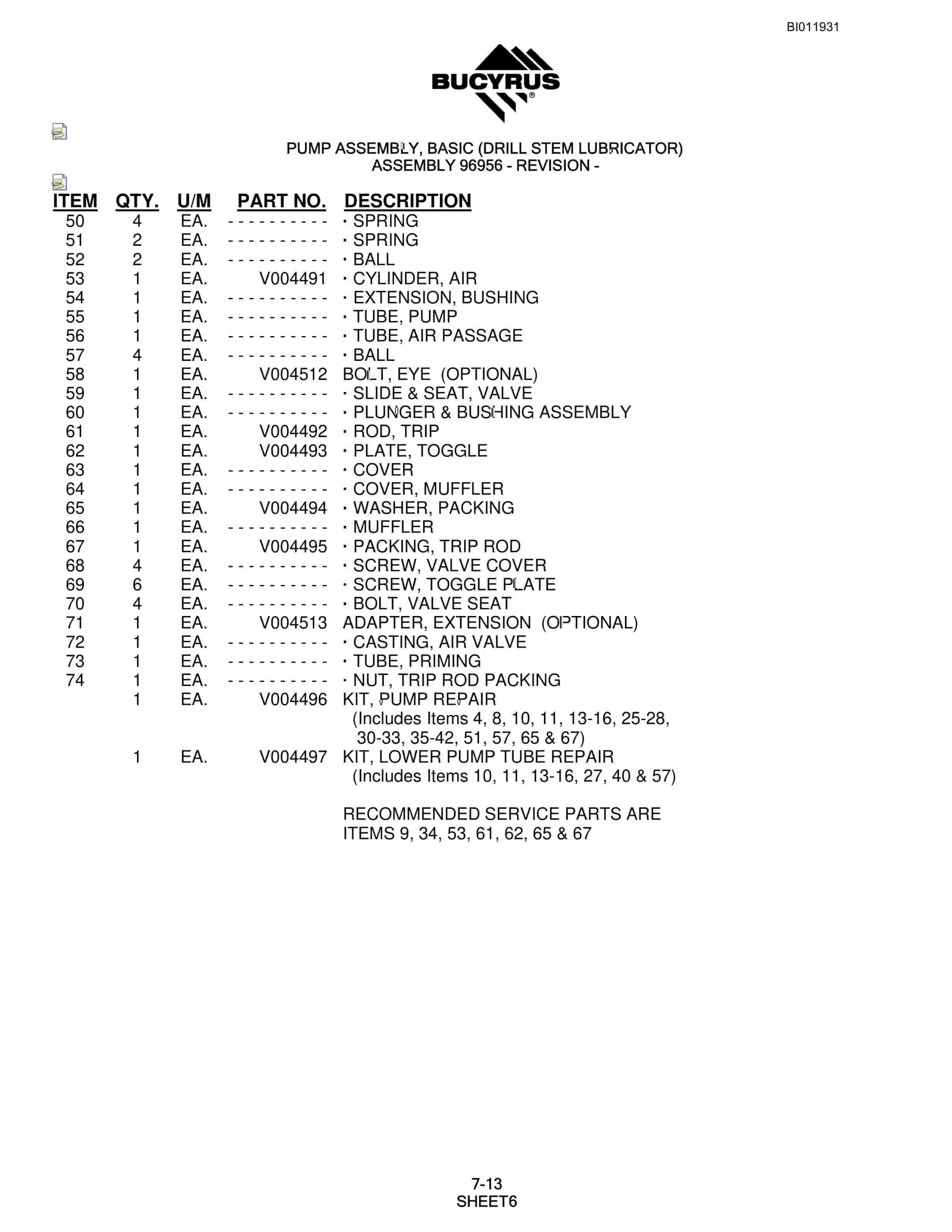 Bucyrus SKS Rotary Blasthole Drill Parts Manual BI011931-4
