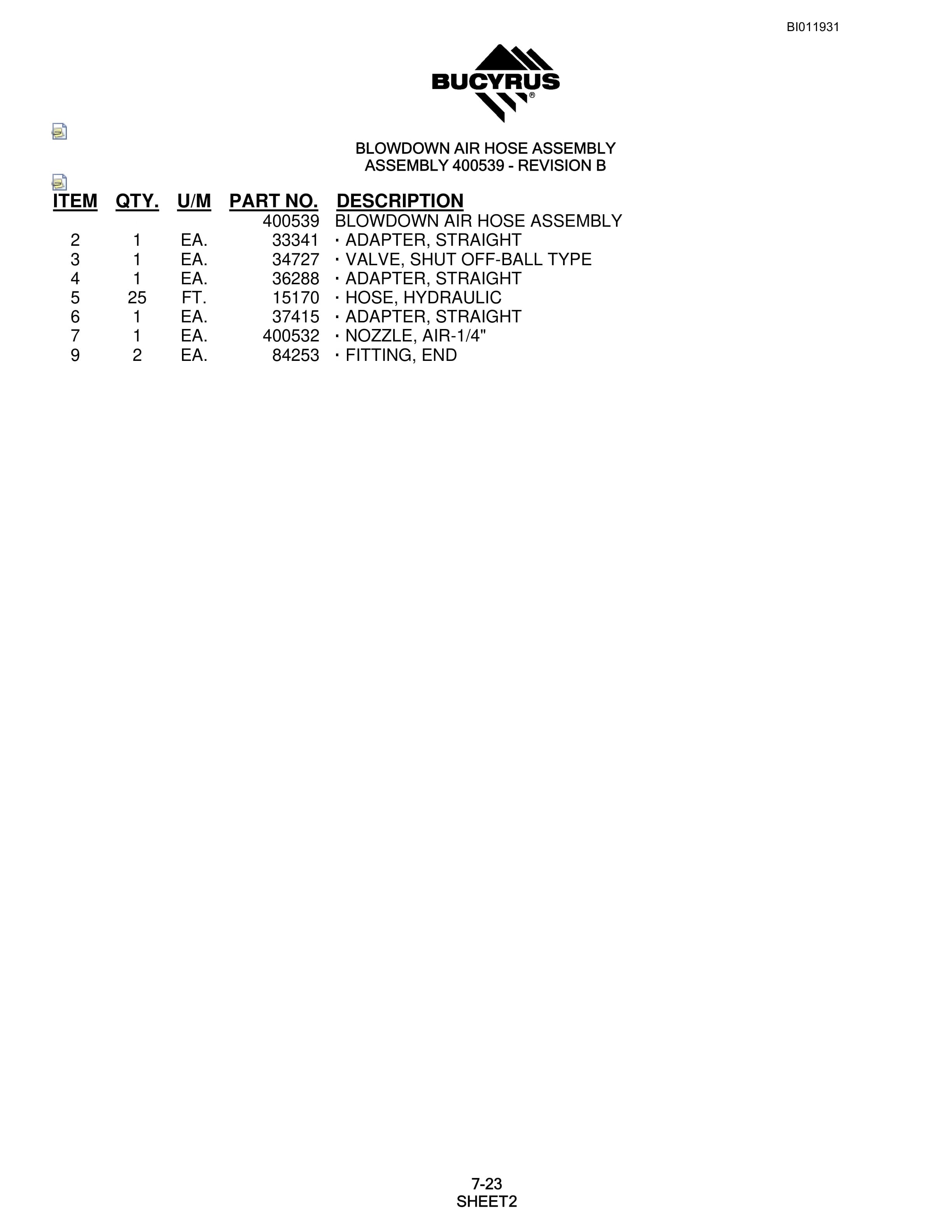 Bucyrus SKS Rotary Blasthole Drill Parts Manual BI011931-5