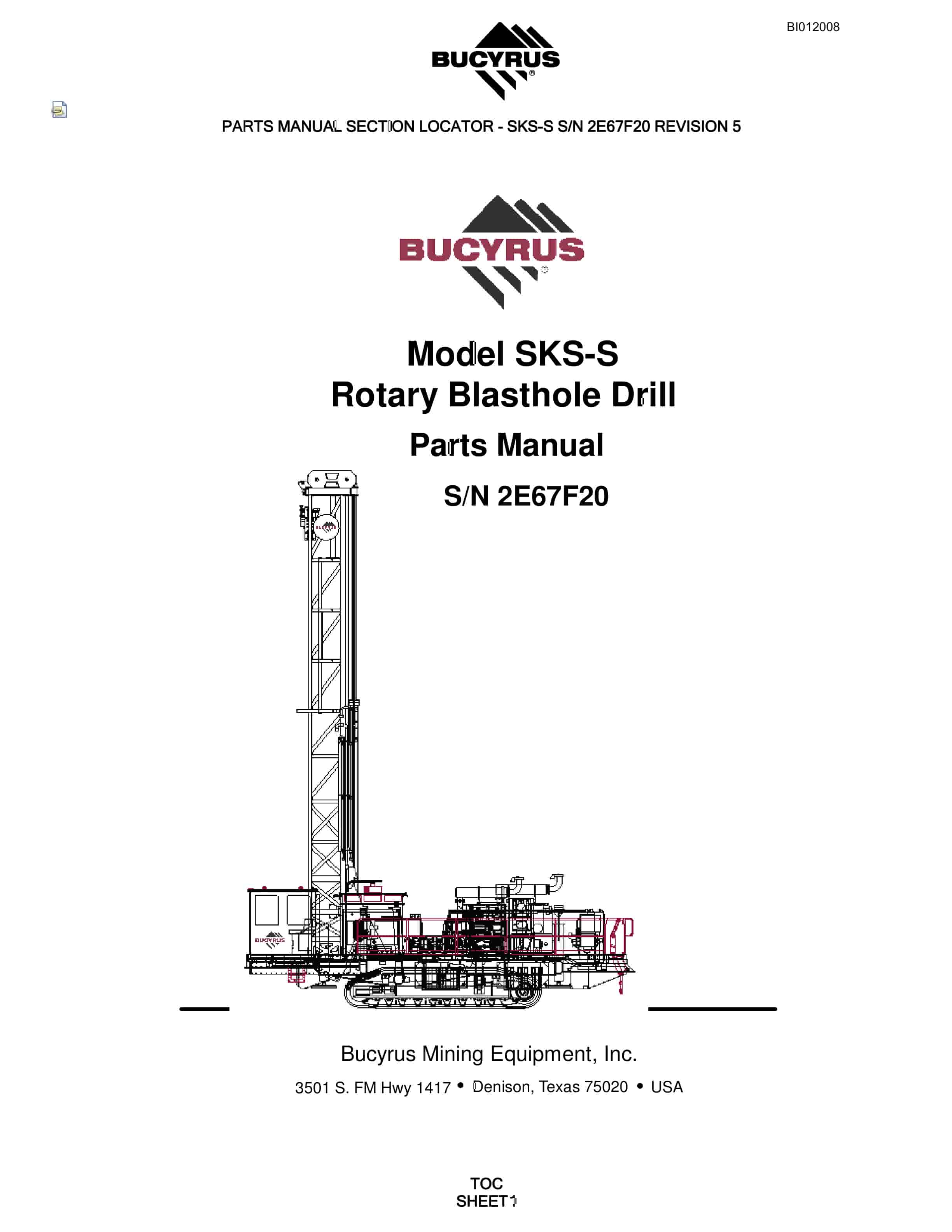 Bucyrus SKS-S Rotary Blasthole Drill Parts Manual BI012008