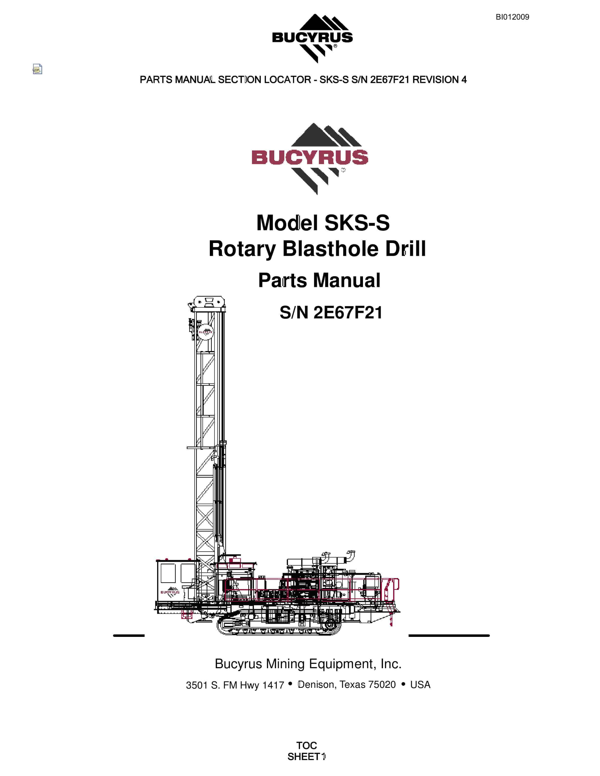 Bucyrus SKS-S Rotary Blasthole Drill Parts Manual BI012009