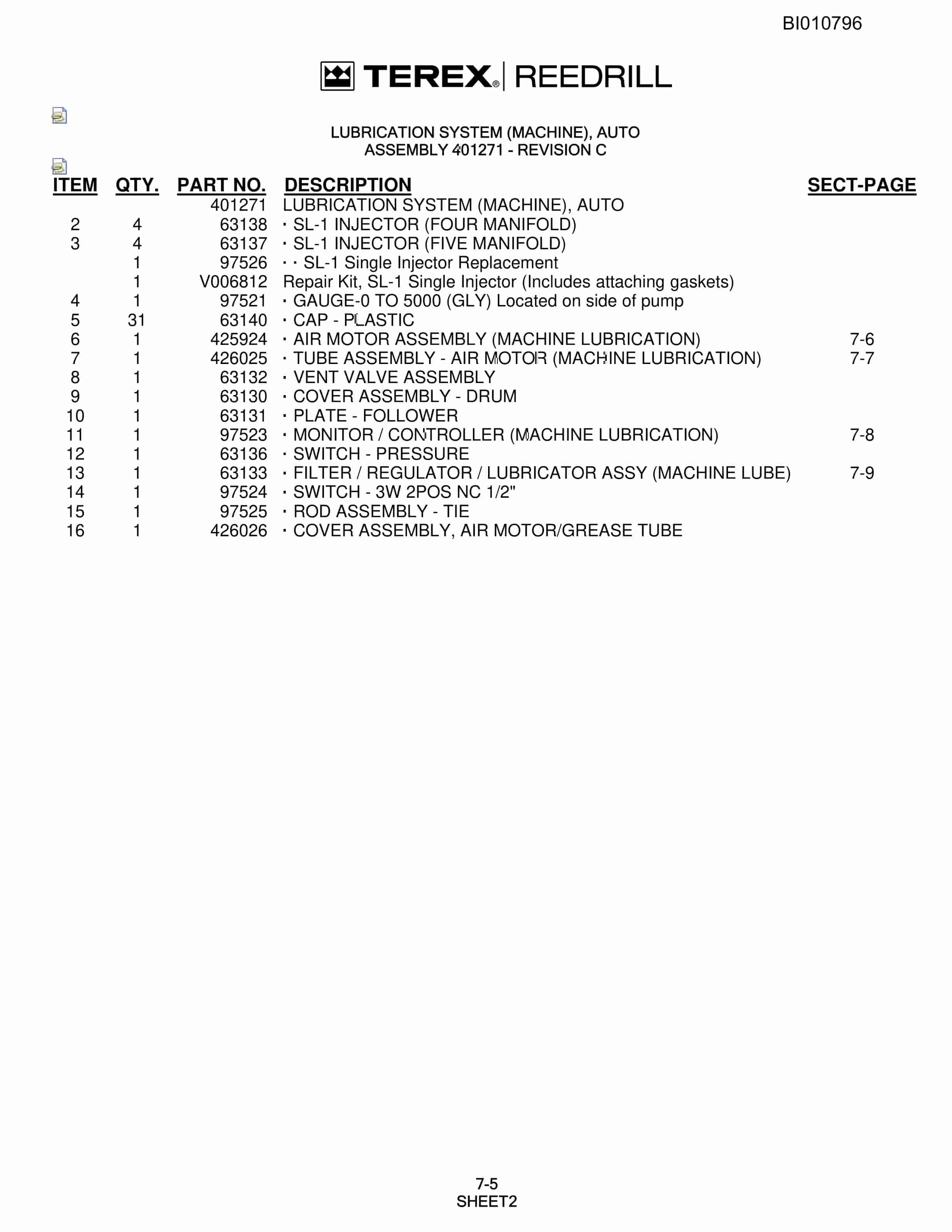 Bucyrus SKS-W Infinity Blasthole Drill Parts Catalog BI010796-4