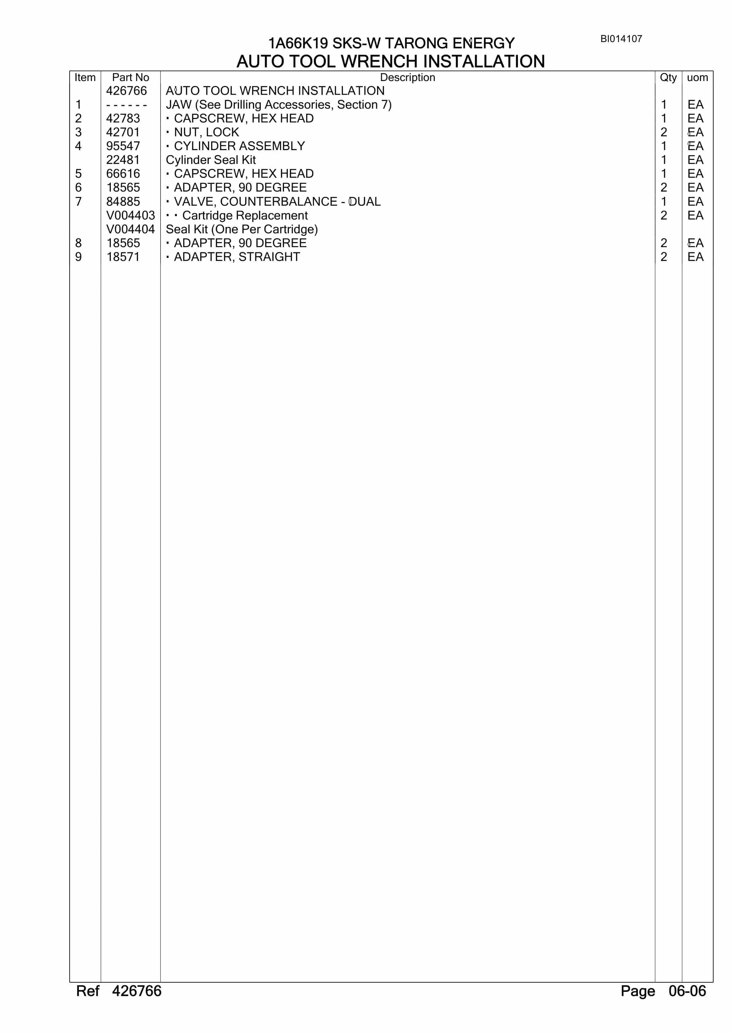Bucyrus SKS-W Infinity Blasthole Drill Parts Manual BI014107-2