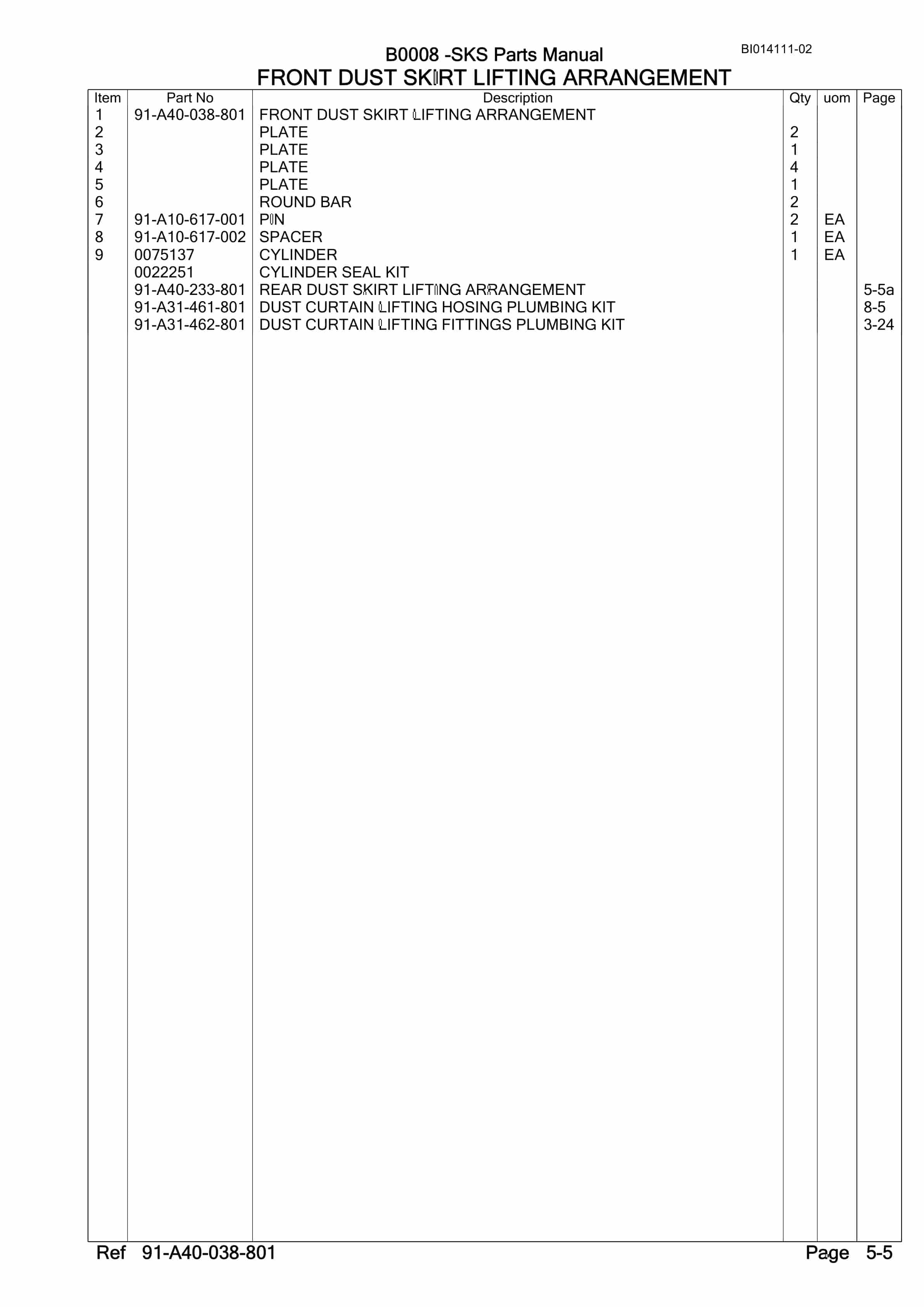 Bucyrus SKS-W Infinity Blasthole Drill Parts Manual BI014111-02-2