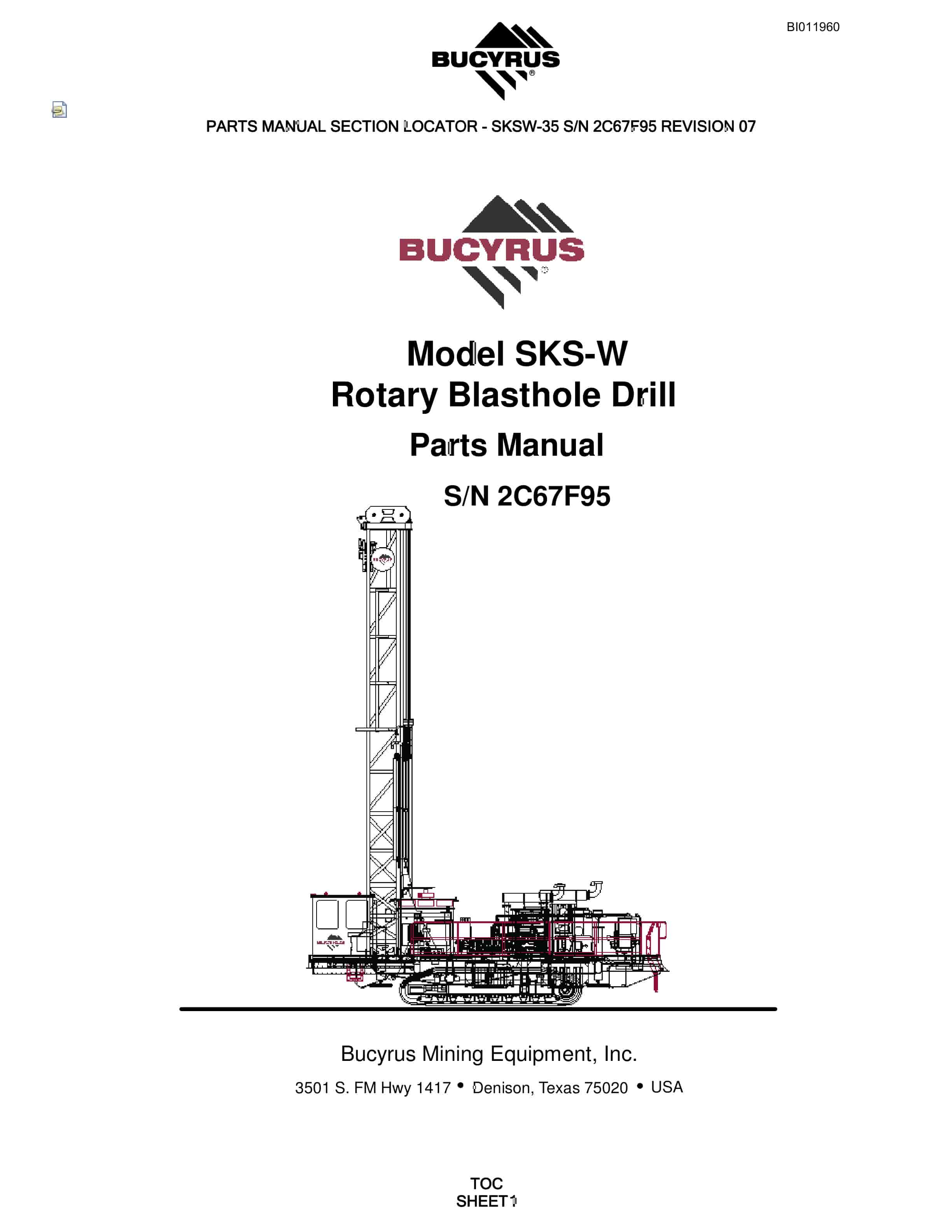 Bucyrus SKS-W Rotary Blasthole Drill Parts Manual BI011960